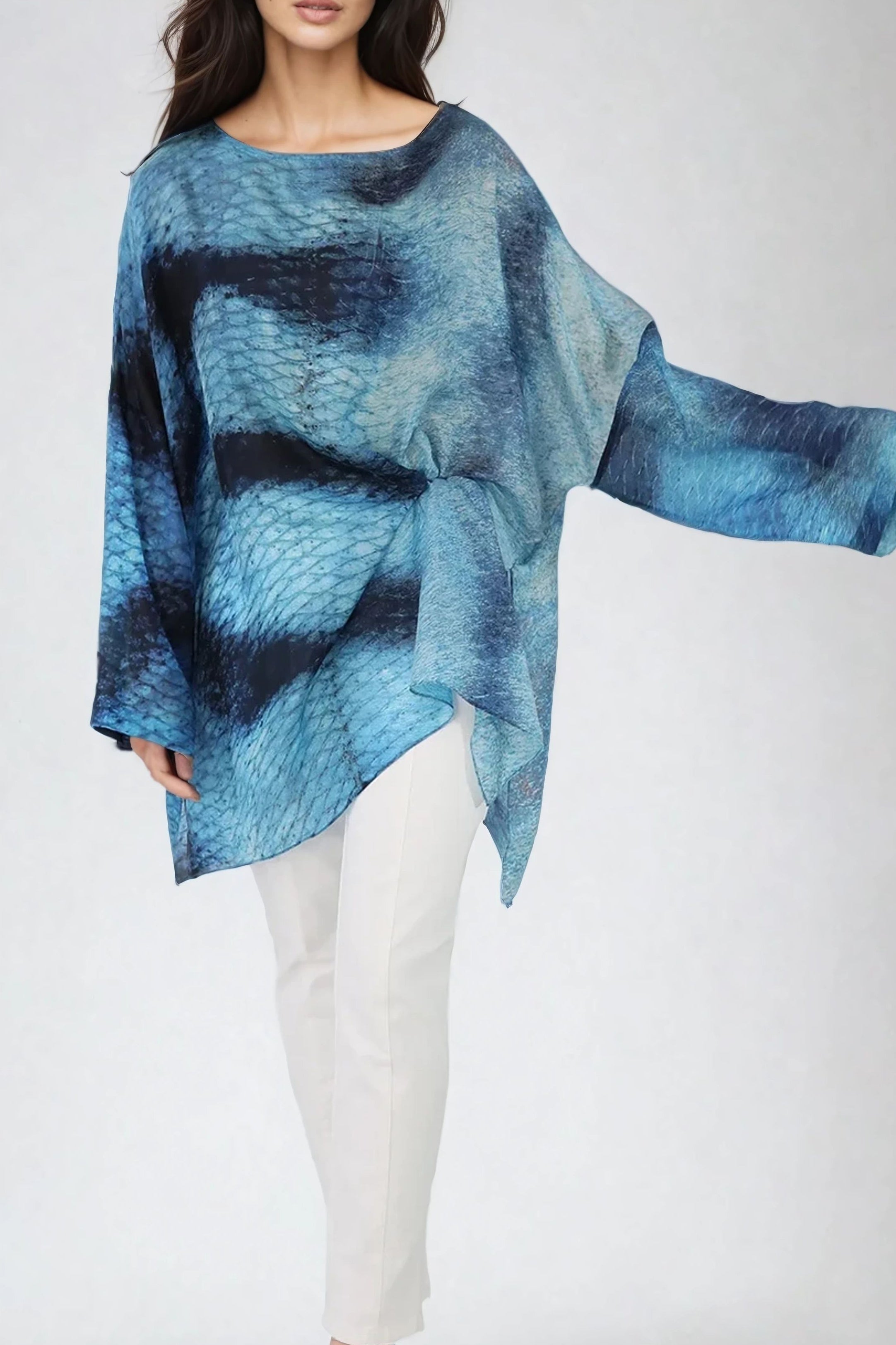 SAMIRA ONE - SIZE TUNIC IN LIGHTWEIGHT PRINTED SILK VOILE SEASIDE - Jarbo