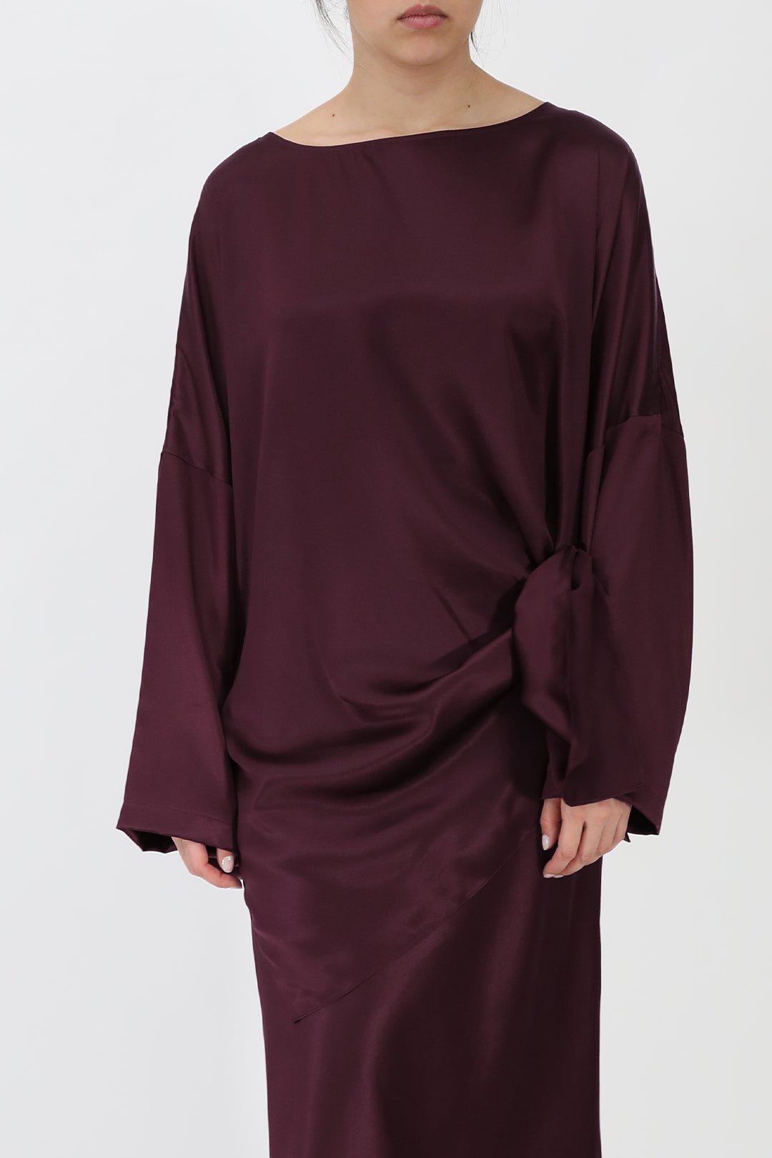 SAMIRA ONE - SIZE TUNIC IN SILK CHARMEUSE BORDEAUX - Jarbo