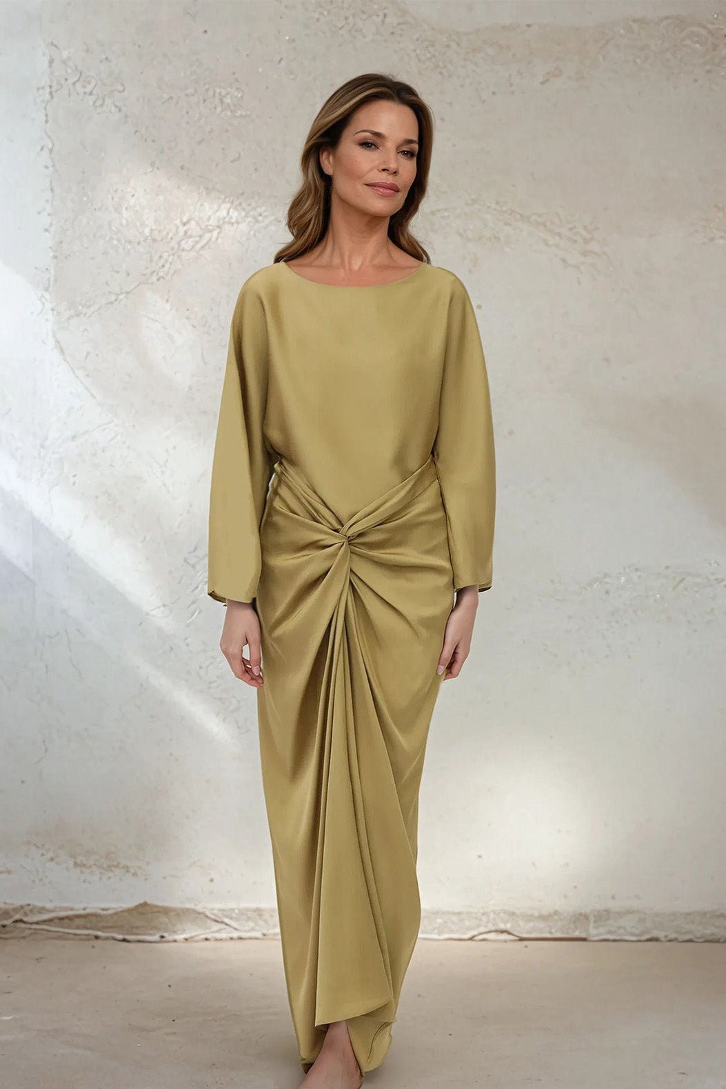 SANAA SARONG SKIRT IN SILK CHARMEUSE IN GOLD - Jarbo