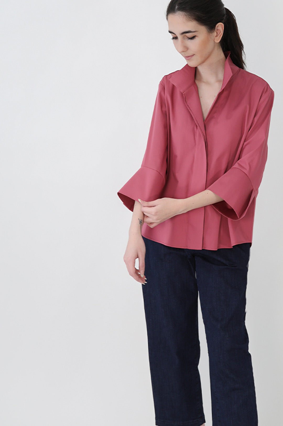 SANDRINE WIDE - CUFF SHIRT IN ITALIAN COTTON STRETCH - Jarbo