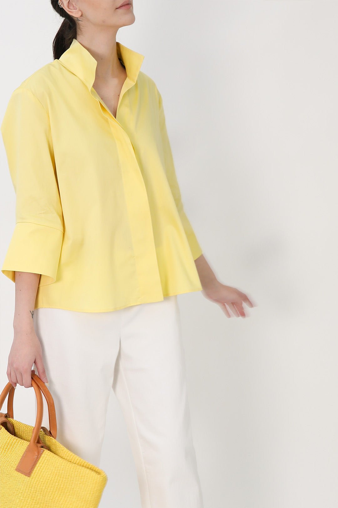 SANDRINE WIDE - CUFF SHIRT IN ITALIAN COTTON STRETCH IN YELLOW - Jarbo