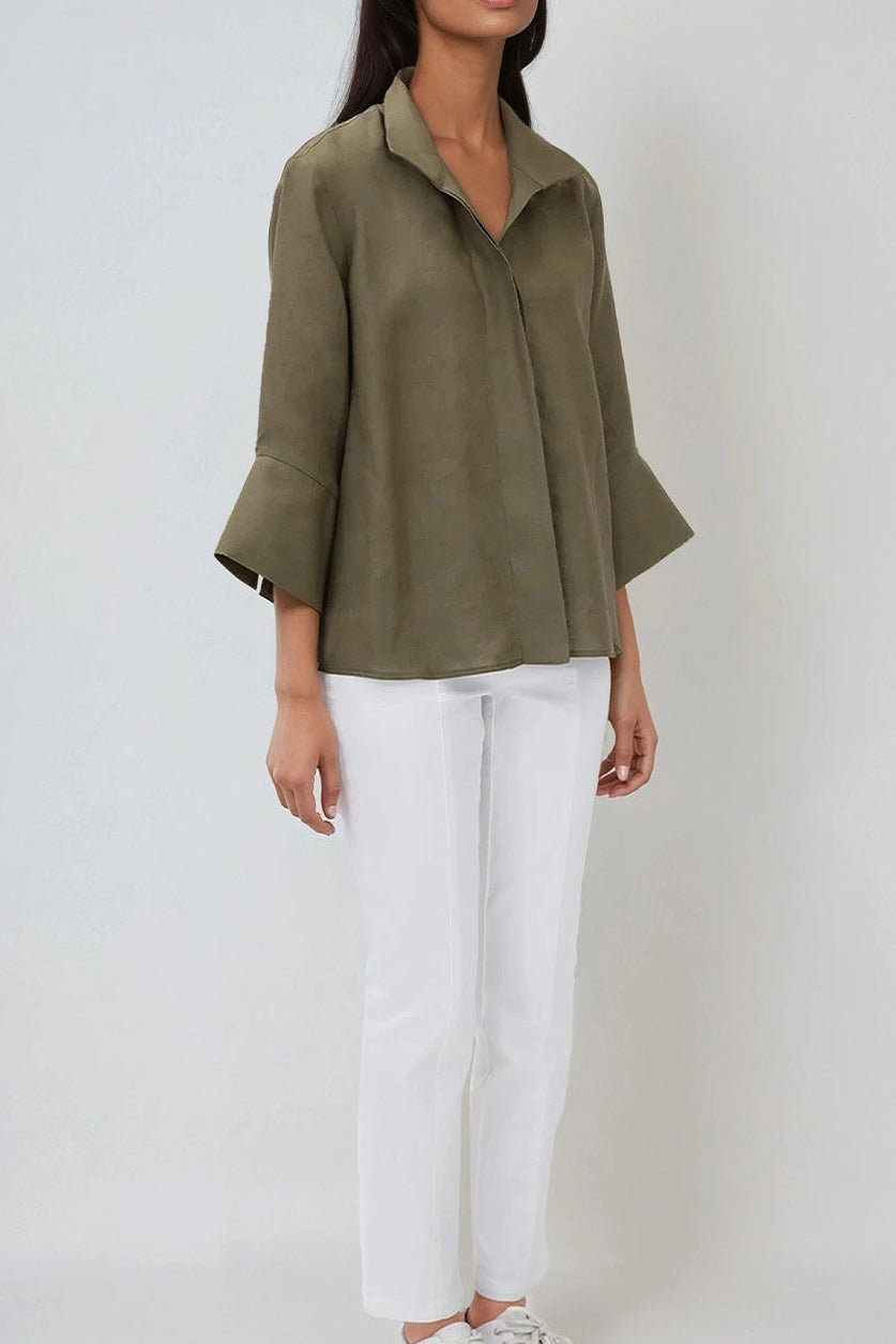 SANDRINE WIDE-CUFF SHIRT IN ITALIAN LINEN - Jarbo