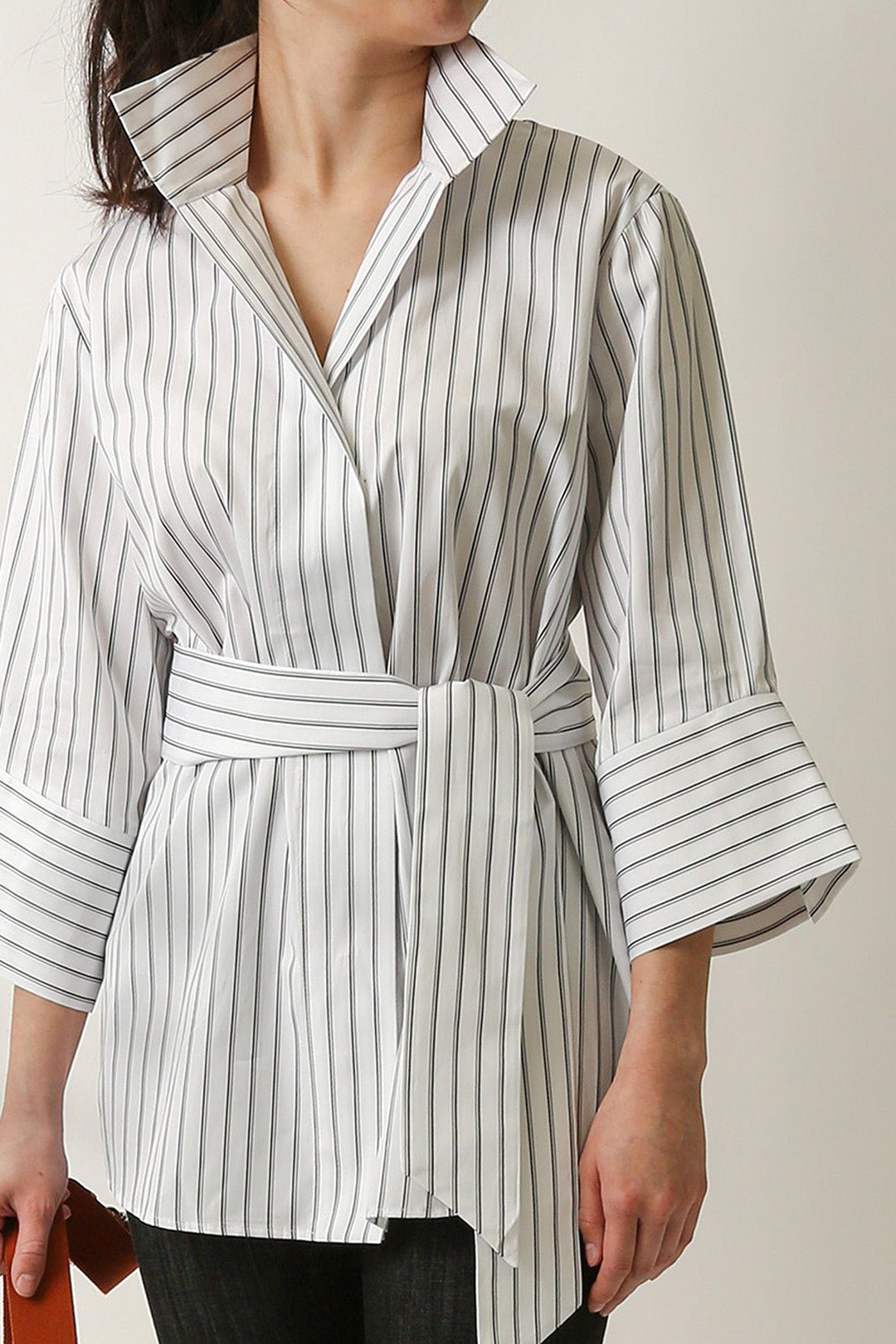 SCARLETT BLOUSE IN ITALIAN COTTON BLACK & WHITE STRIPE - Jarbo