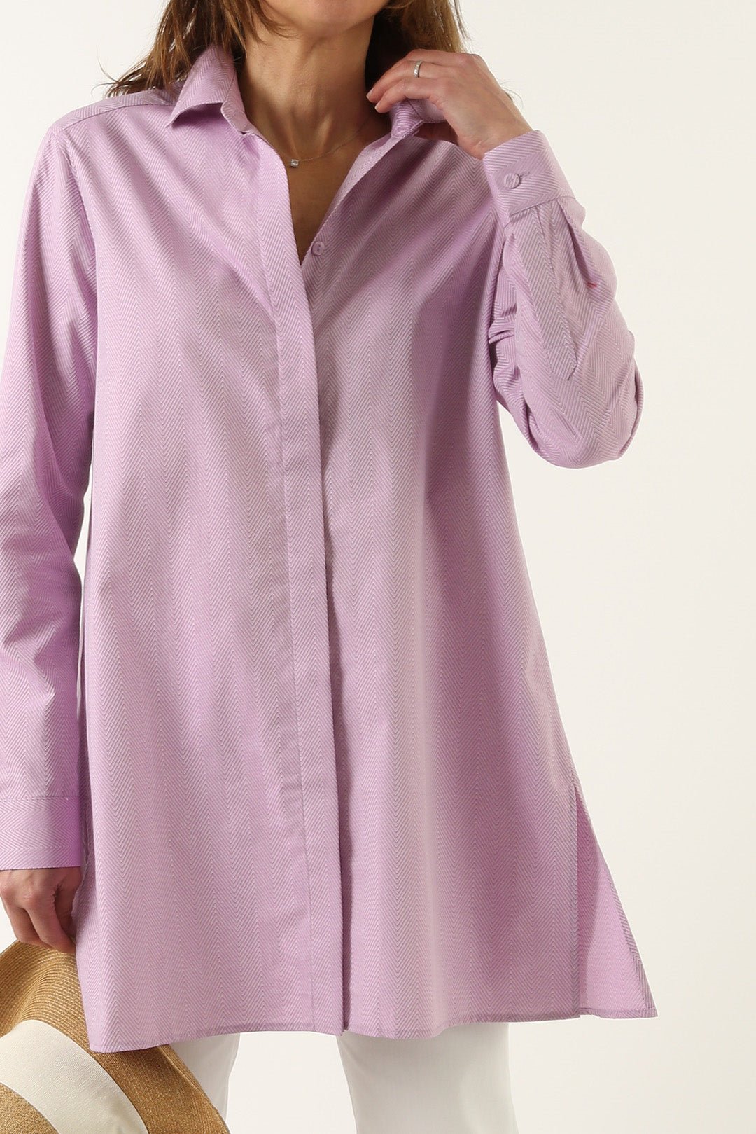 SELLA SHIRT IN ITALIAN COTTON POPLIN VIOLET HERRINGBONE - Jarbo