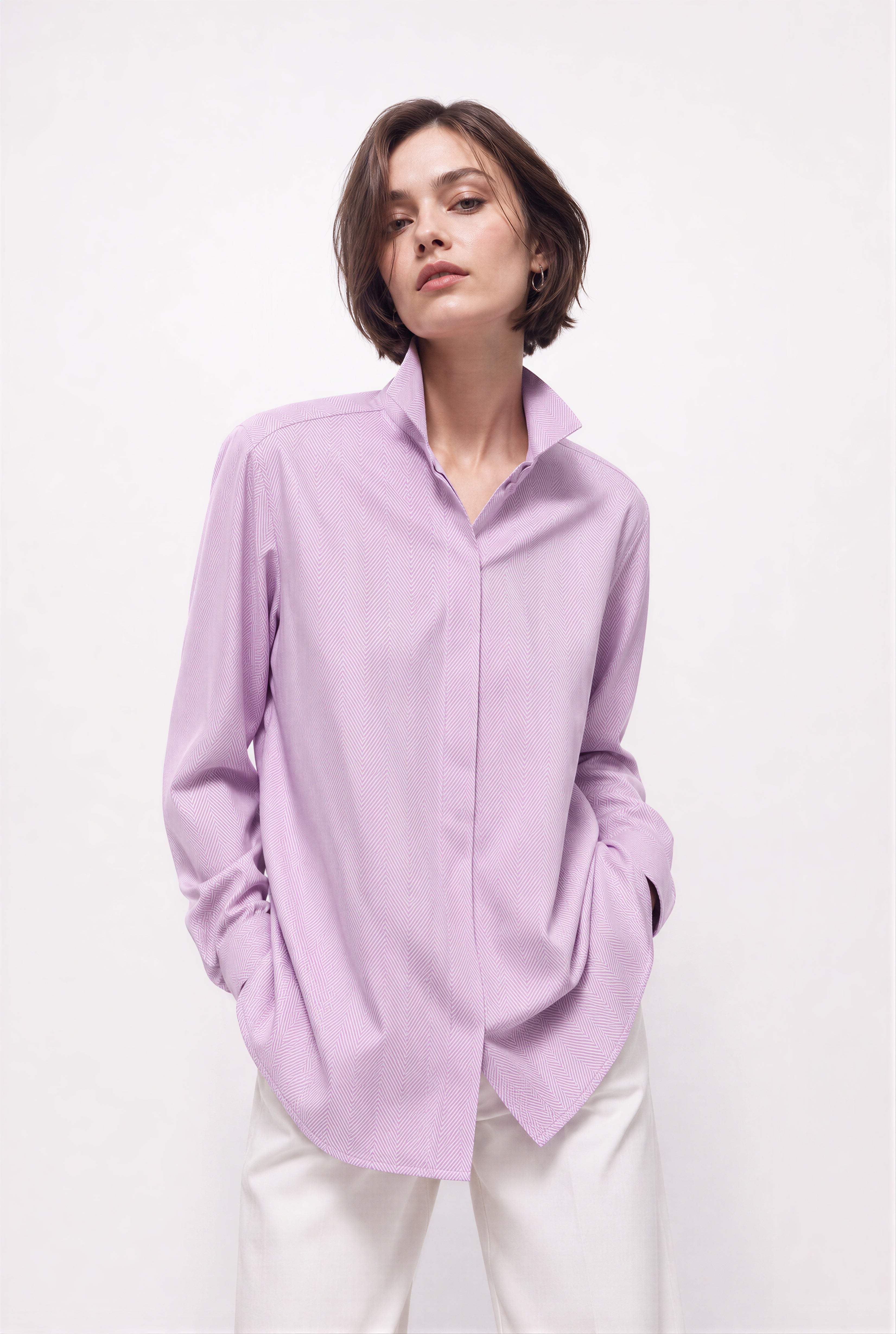 SELLA SHIRT IN ITALIAN COTTON POPLIN VIOLET HERRINGBONE
