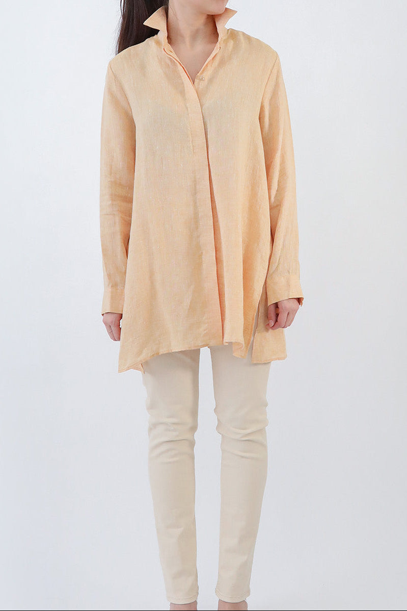 SELLA SHIRT IN ITALIAN LINEN YELLOW PEACH MELANGE