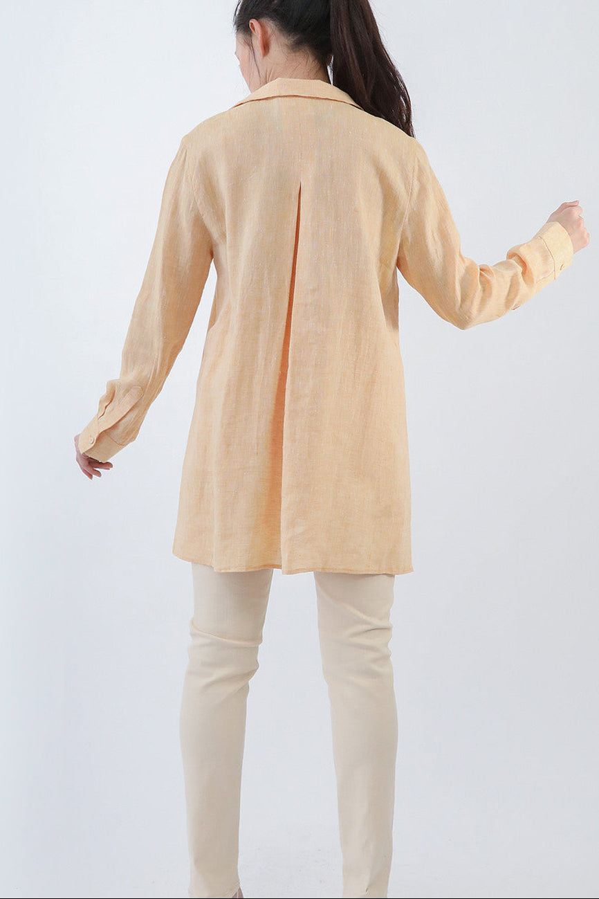 SELLA SHIRT IN ITALIAN LINEN YELLOW PEACH MELANGE