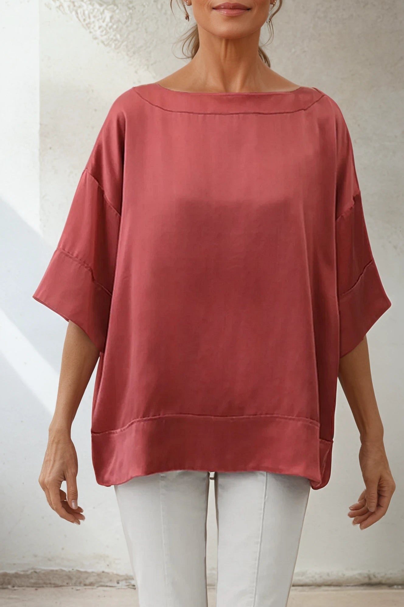 SHELLA SHORT SLEEVE BLOUSE IN SILK CHARMEUSE - Jarbo