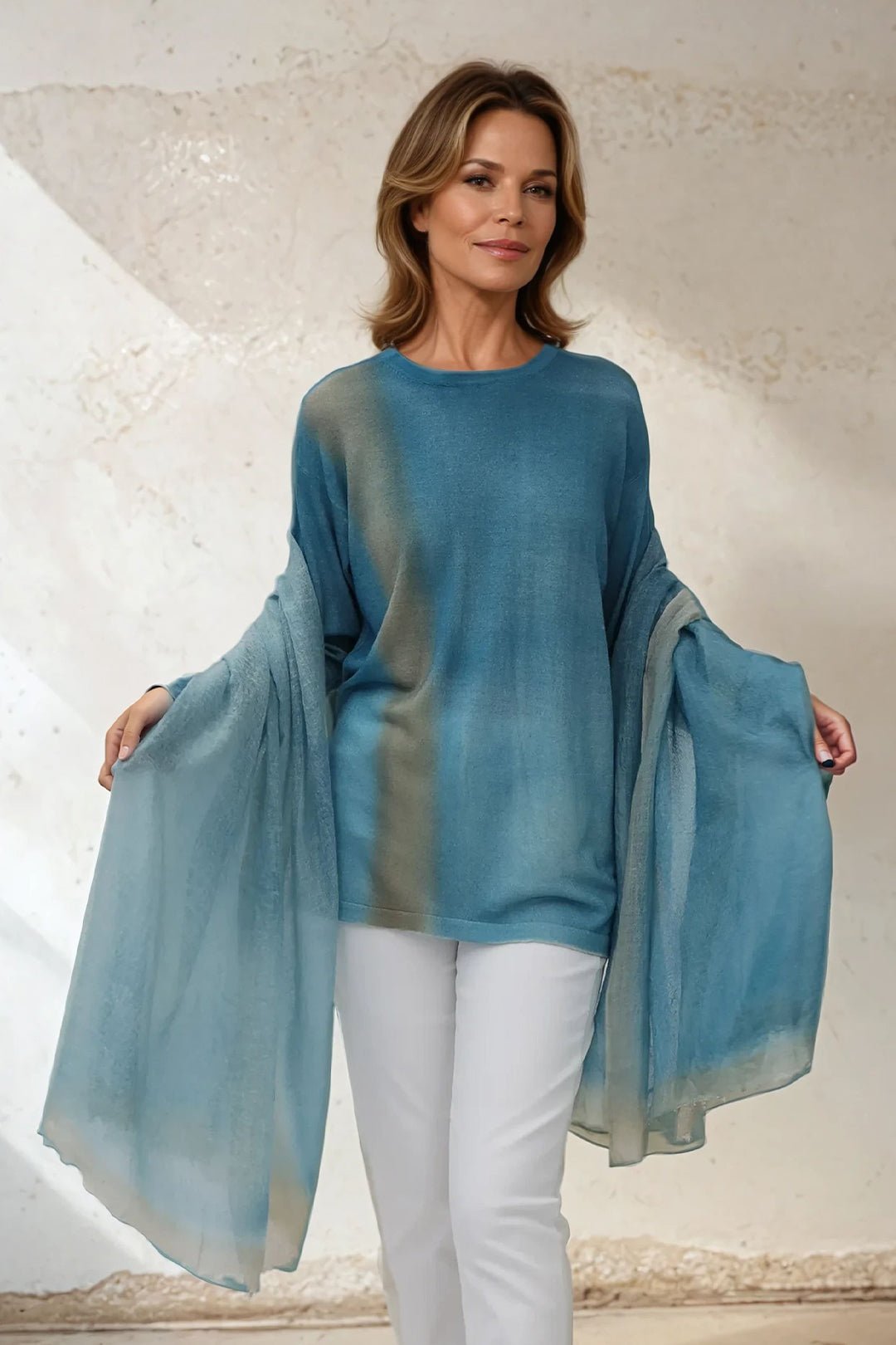 SHILOH CREW IN HAND - DYED CASHMERE TURQUOISE SAND - Jarbo