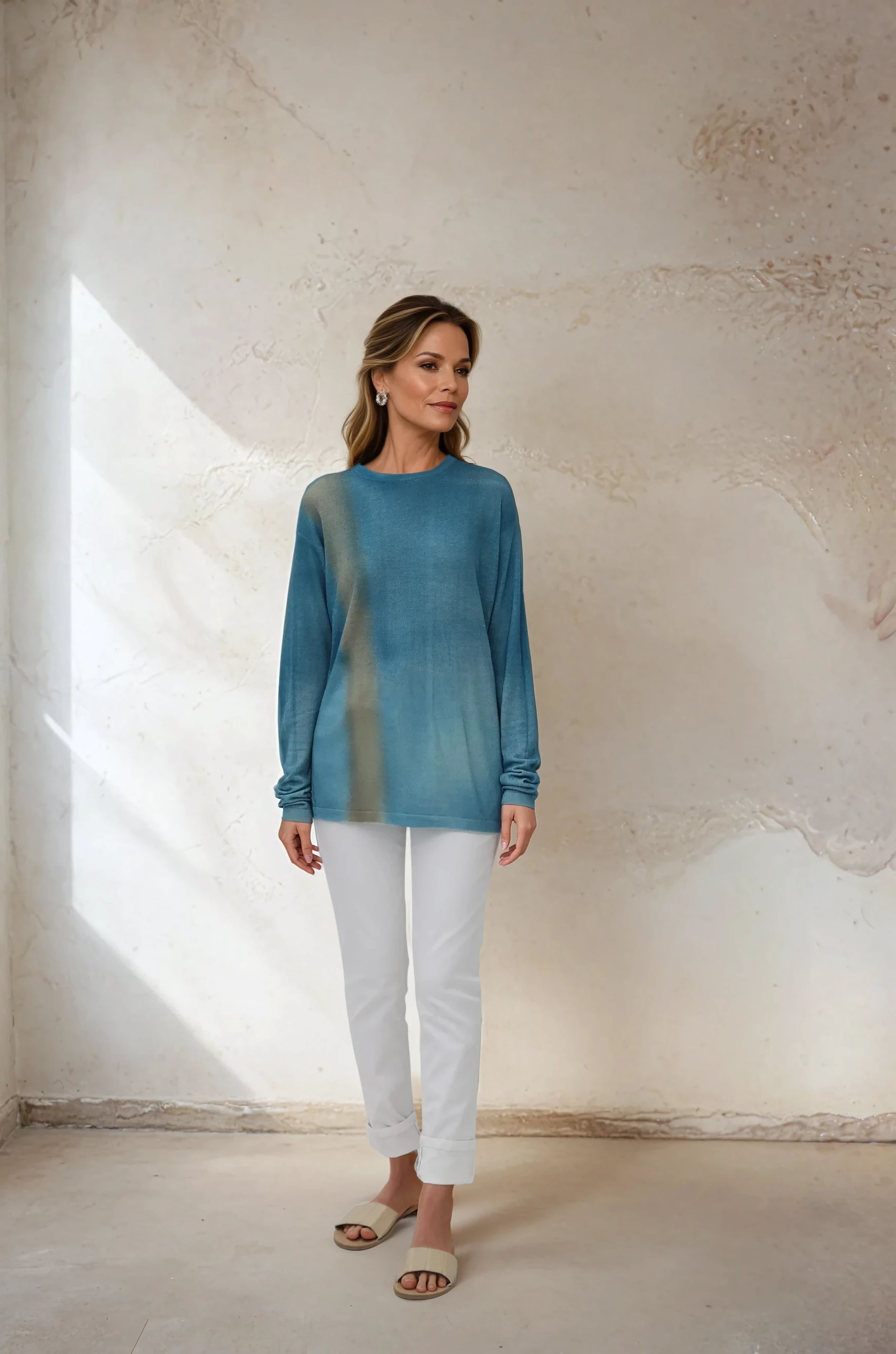 SHILOH CREW IN HAND - DYED CASHMERE TURQUOISE SAND - Jarbo