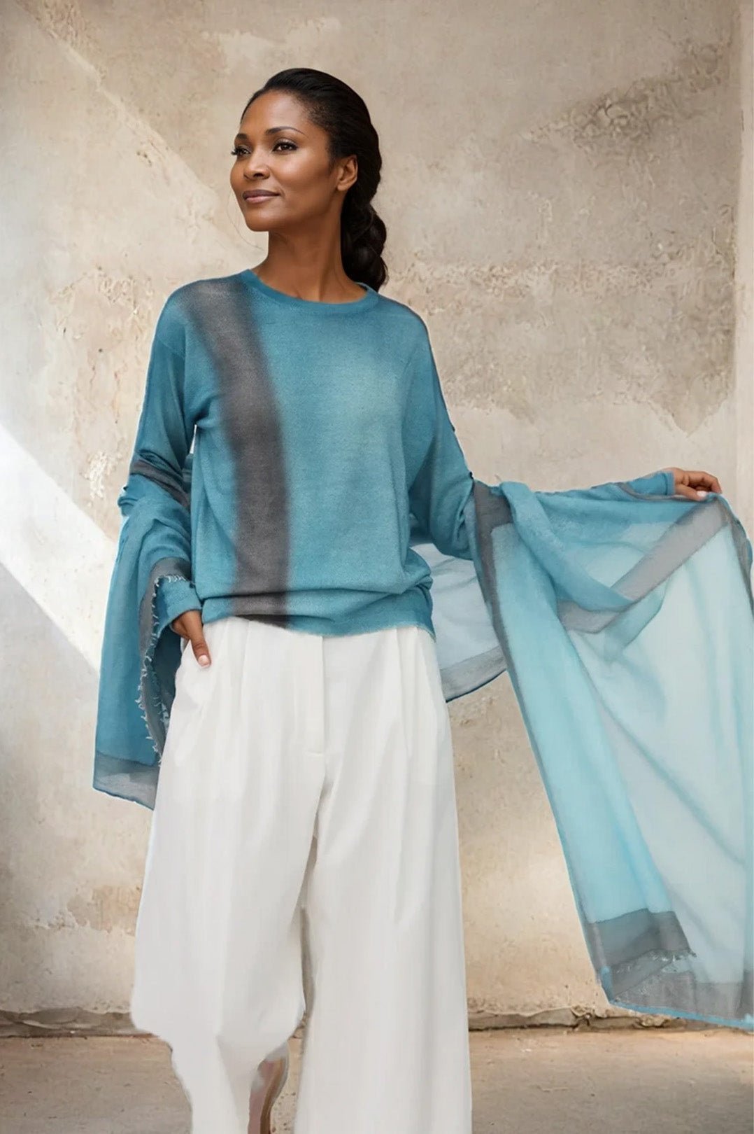 SHILOH CREW IN HAND - DYED CASHMERE TURQUOISE SQUARES - Jarbo
