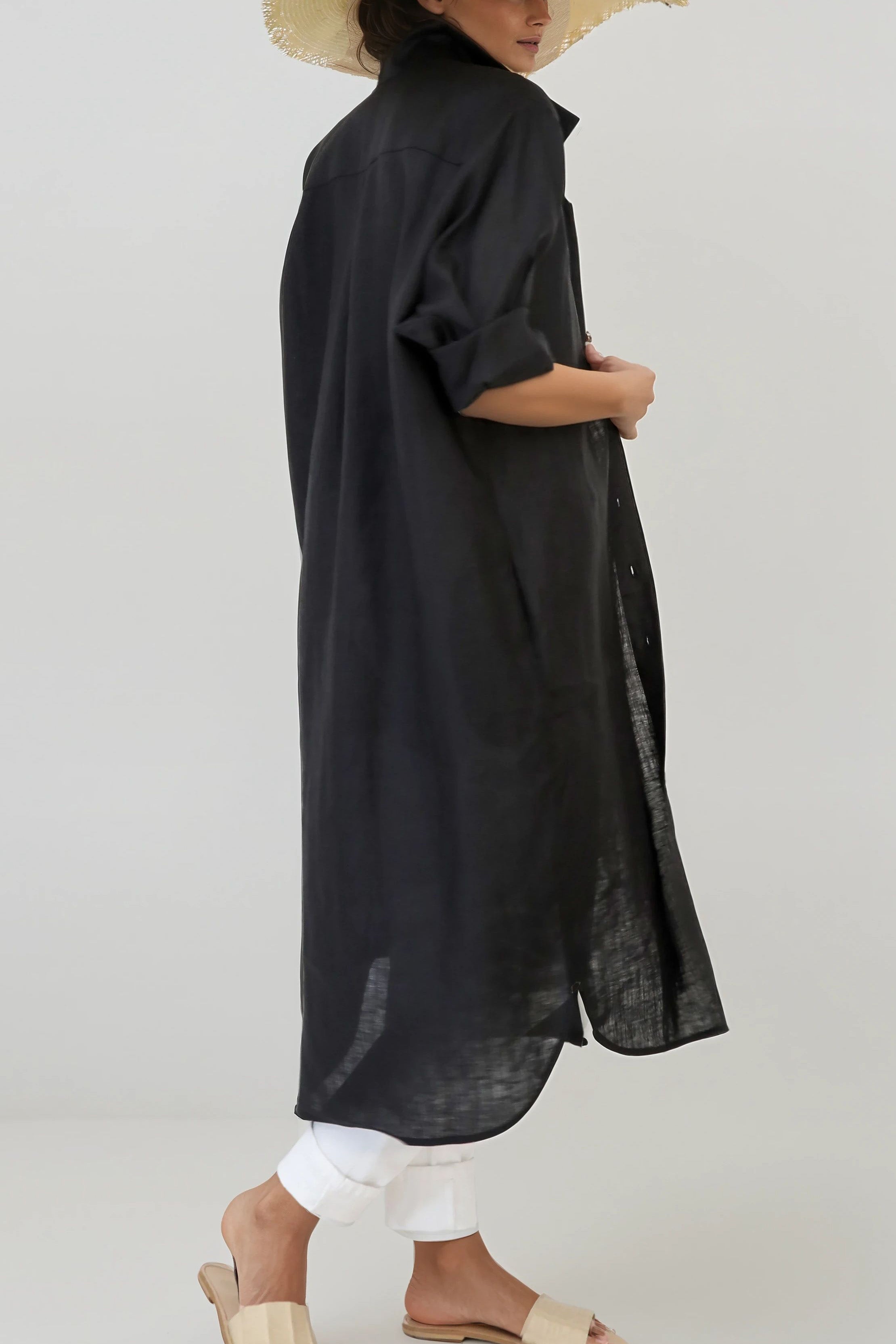 SHIRTDRESS DUSTER IN PREMIUM ITALIAN LINEN - Jarbo
