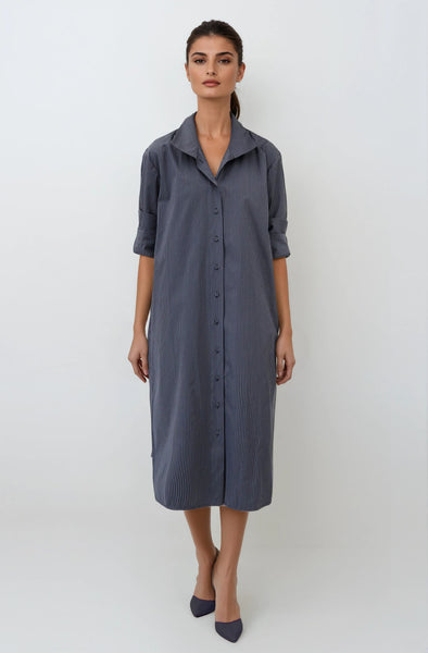 SHIRTDRESS IN PREMIUM ITALIAN COTTON DARK GREY STRIPE DARK BLUE & GREY STRIPE / S