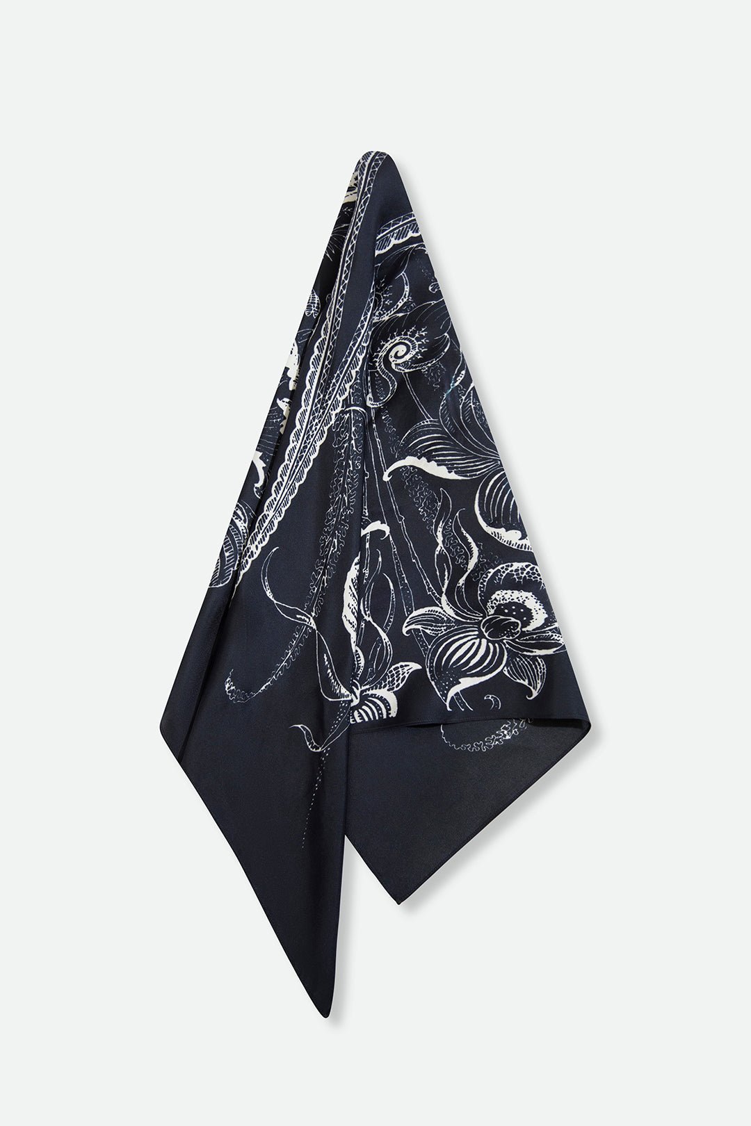 SILK TWILL SQUARE SCARF IN PAISLEY BLUE MARINE - Jarbo