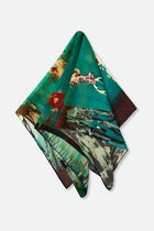 SILK TWILL SQUARE SCARF TEAL ABSTRACT