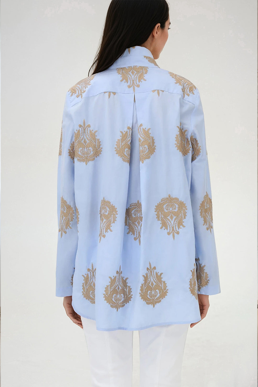 SIMONE ITALIAN COTTON SHIRT WITH GOLDEN EMBROIDERY