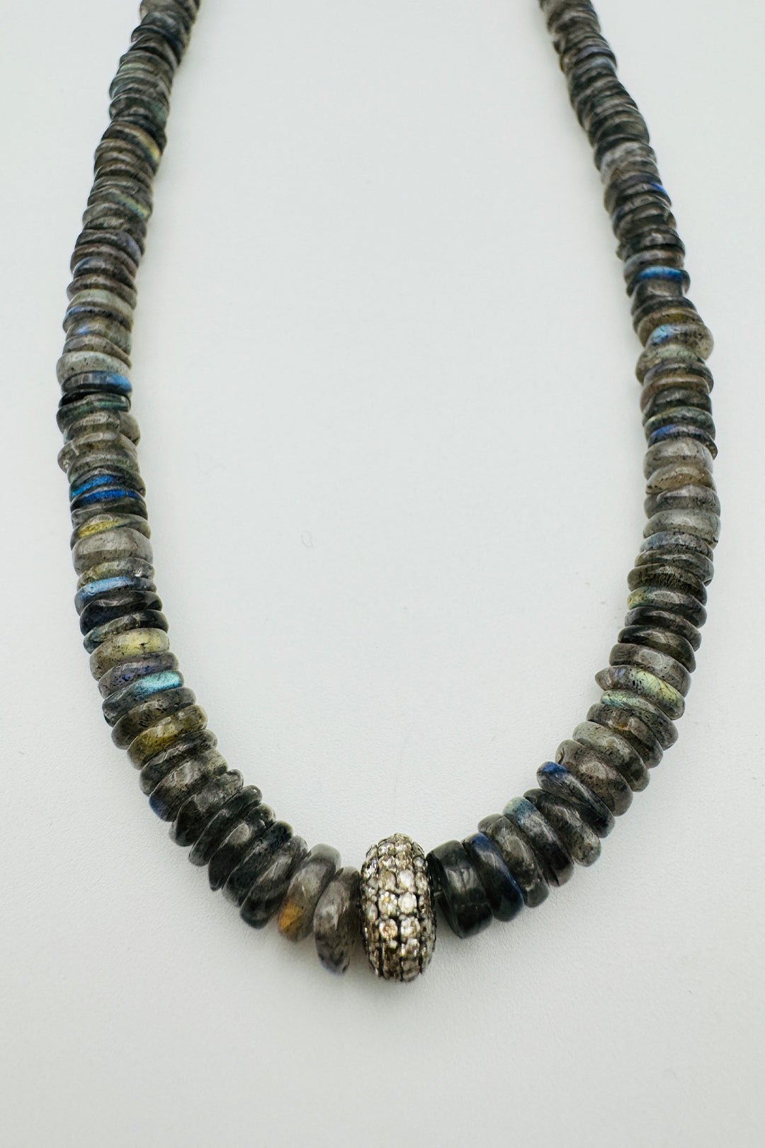 SMOOTH LABRADORITE HEISHI WITH DIAMOND DONUT NECKLACE  - Jarbo