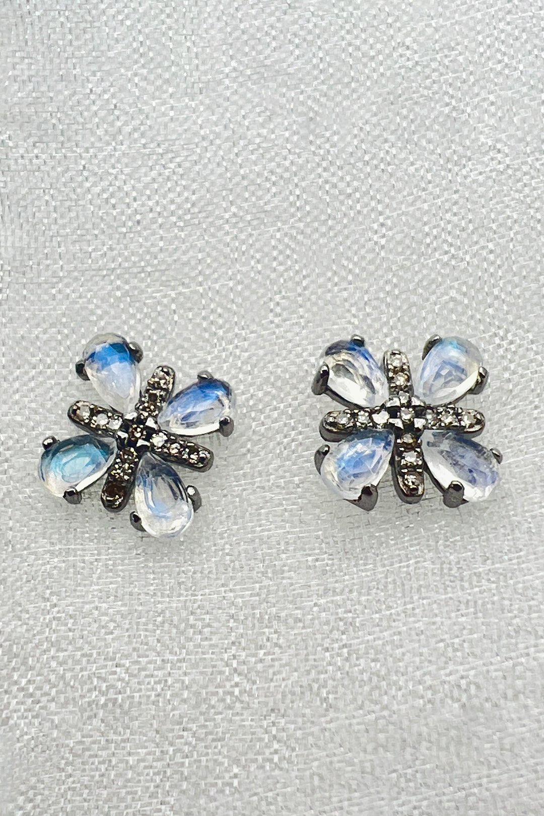 SS MOONSTONE AND DIAMOND FLOWERS EARRINGS - Jarbo