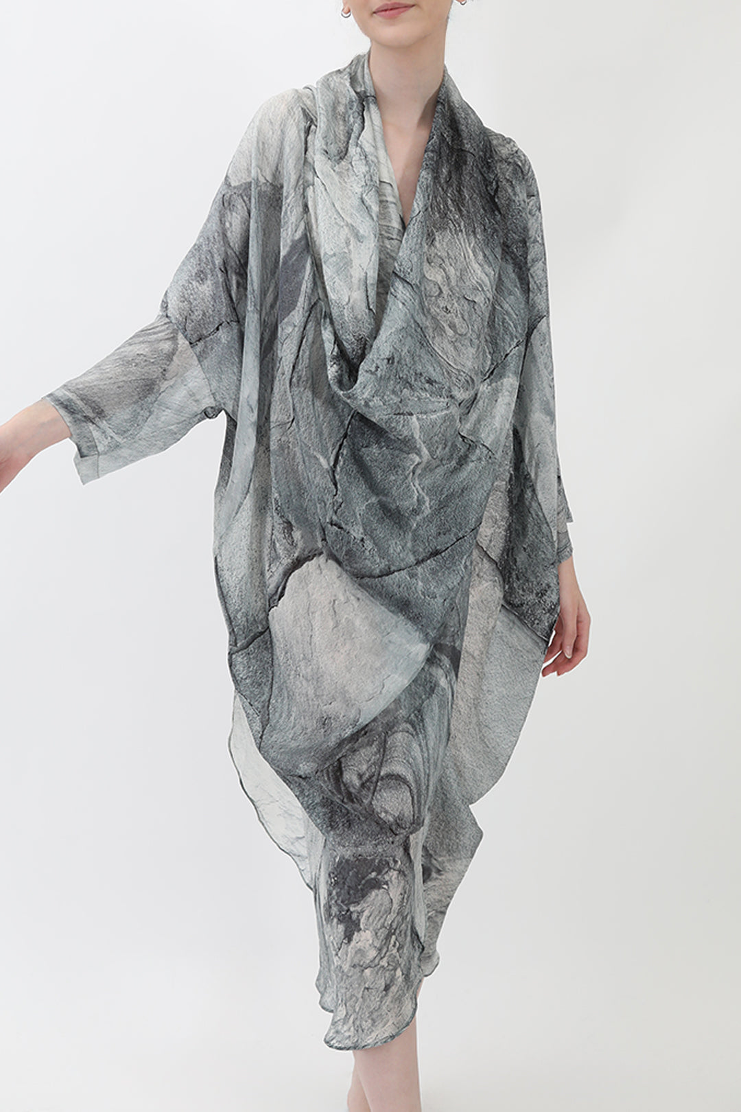 ATHENA CAPE WRAP IN SILK VOILE IN STONEY GREY