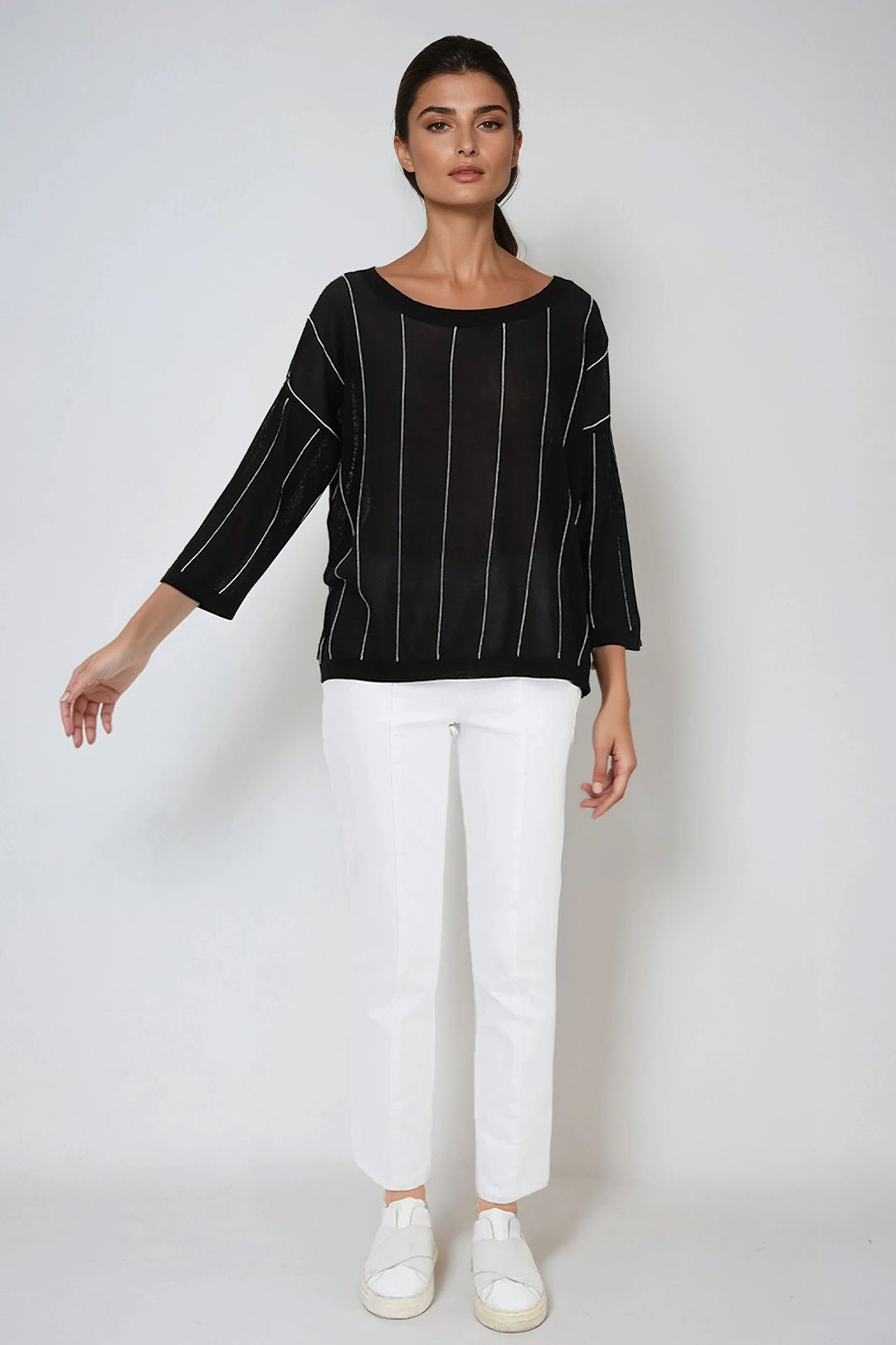 STRATUS STRIPED WIDE NECK TOP IN HIGH TWIST COTTON - Jarbo