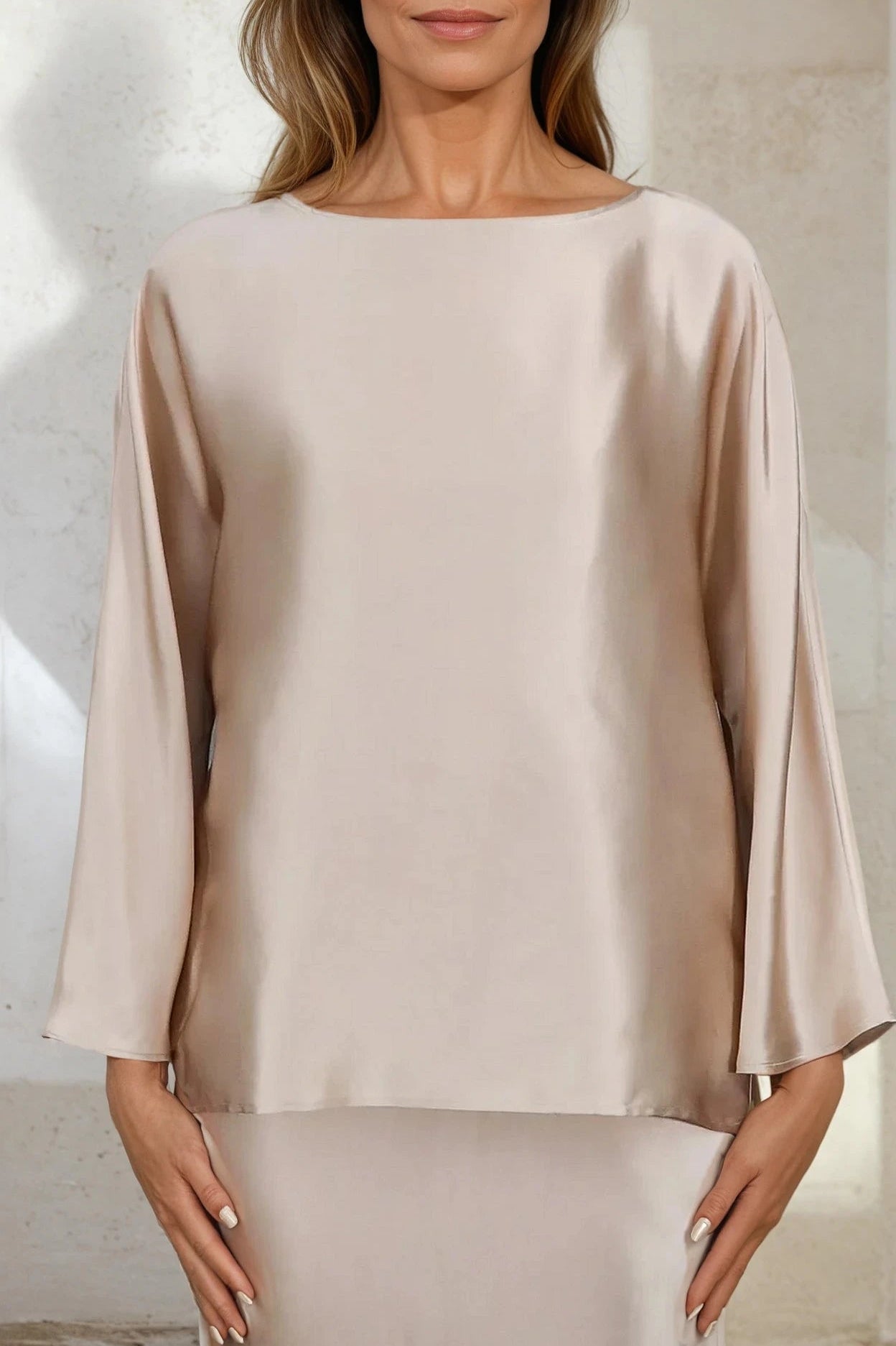SYLVIE BRACELET SLEEVE BLOUSE IN SILK CHARMEUSE - Jarbo