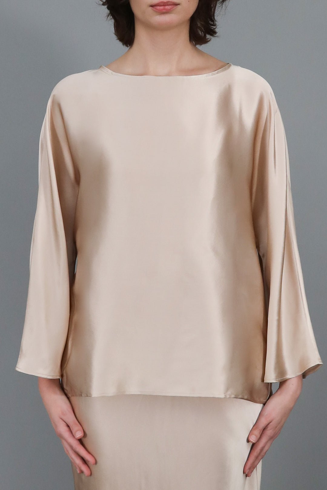 SYLVIE BRACELET SLEEVE BLOUSE IN SILK CHARMEUSE - Jarbo