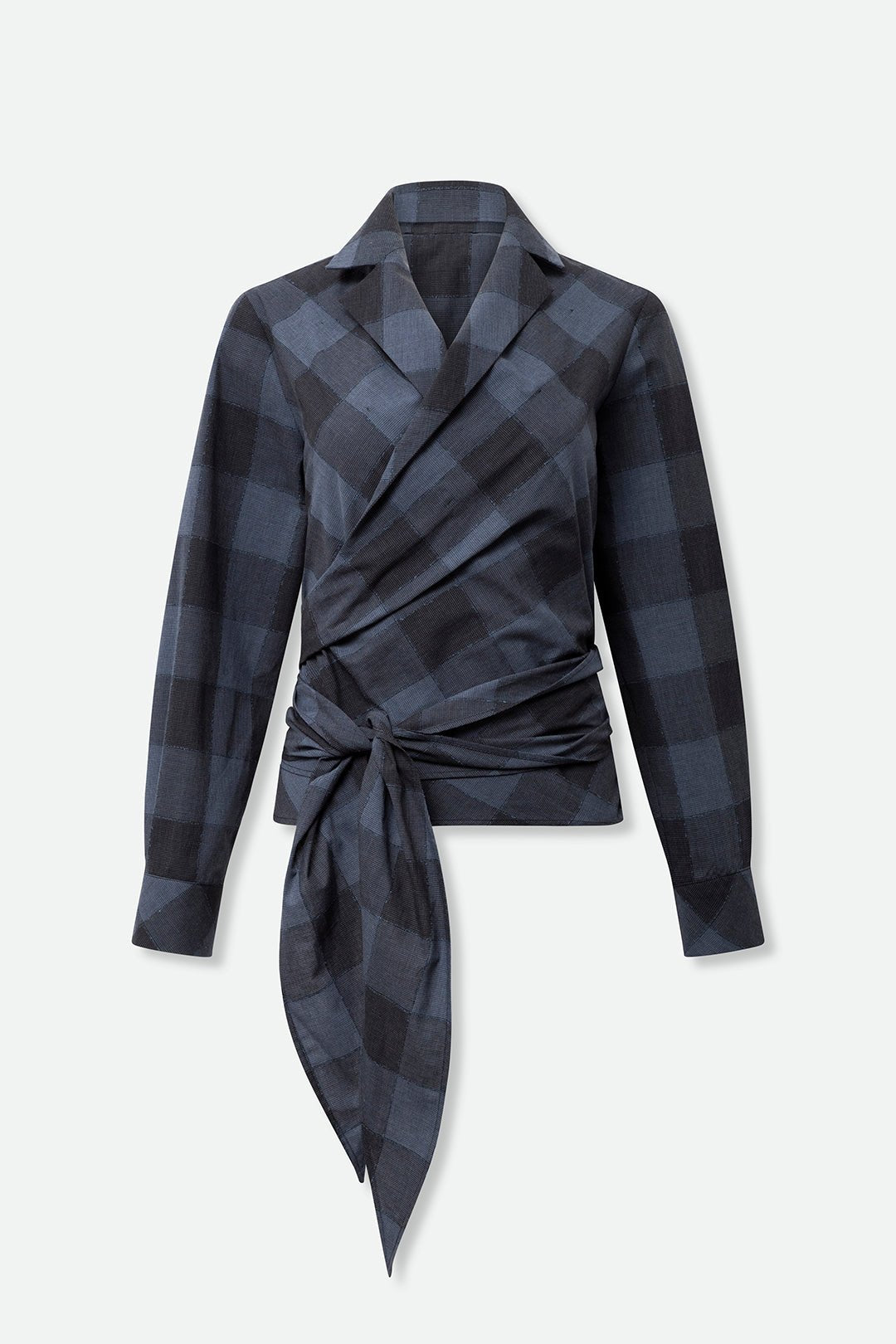 TORINO WRAP SHIRT IN ITALIAN COTTON BLUE PLAID - Jarbo