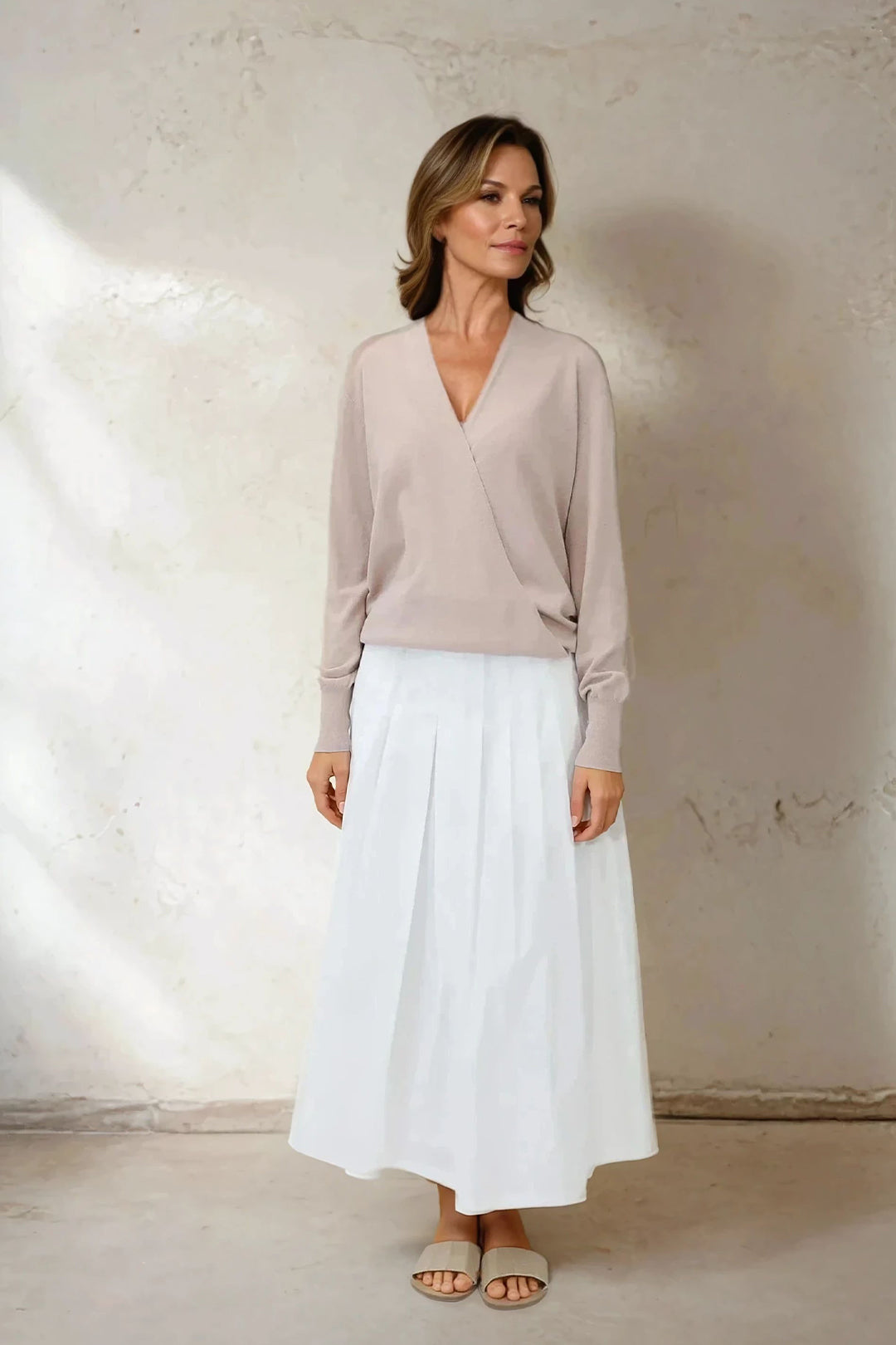 LILOU PLEATED SKIRT IN ITALIAN POPLIN STRETCH