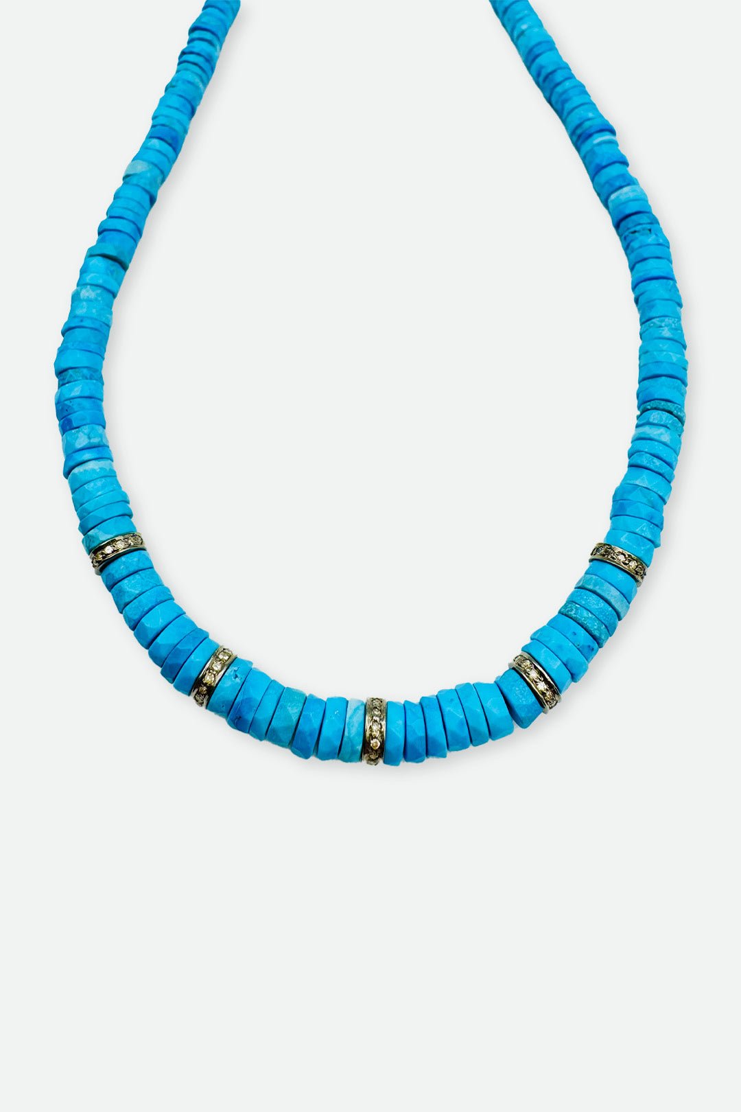 Turquoise Necklace Heishi Beads with 5 Diamond Spacer - Jarbo