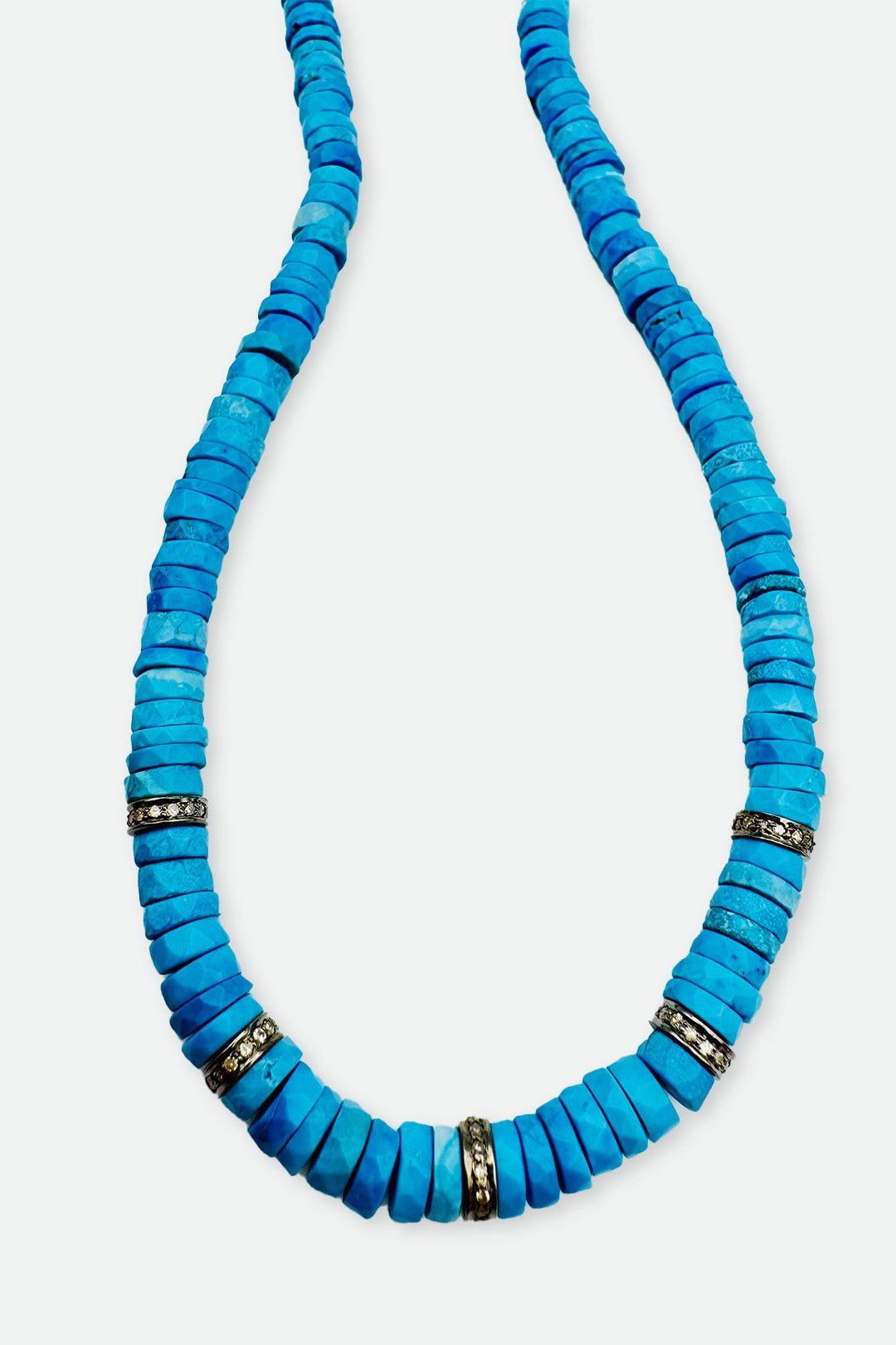 Turquoise Necklace Heishi Beads with 5 Diamond Spacer - Jarbo