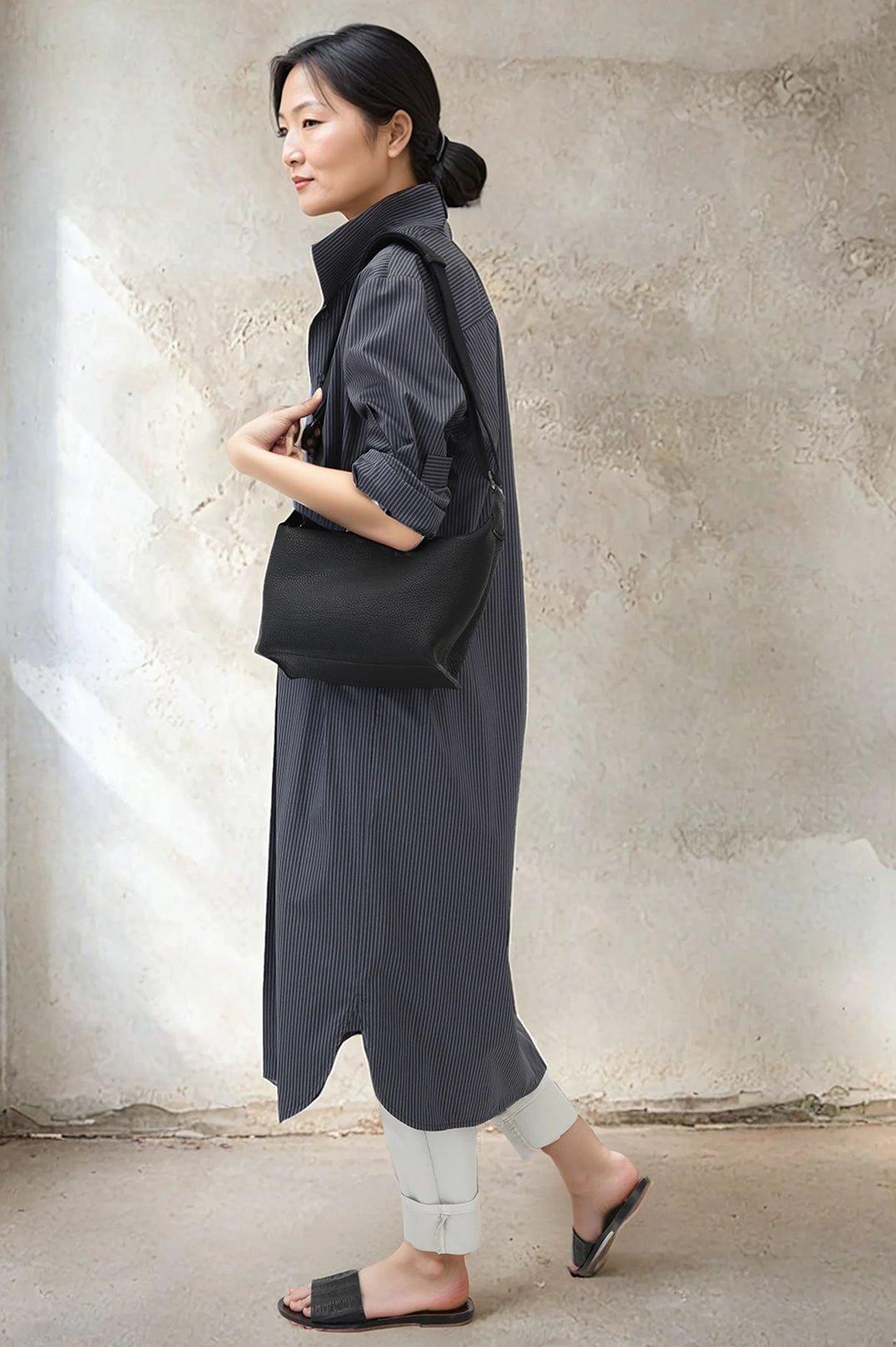 ULTIMO SHIRTDRESS IN PREMIUM ITALIAN COTTON DARK GREY STRIPE - Jarbo