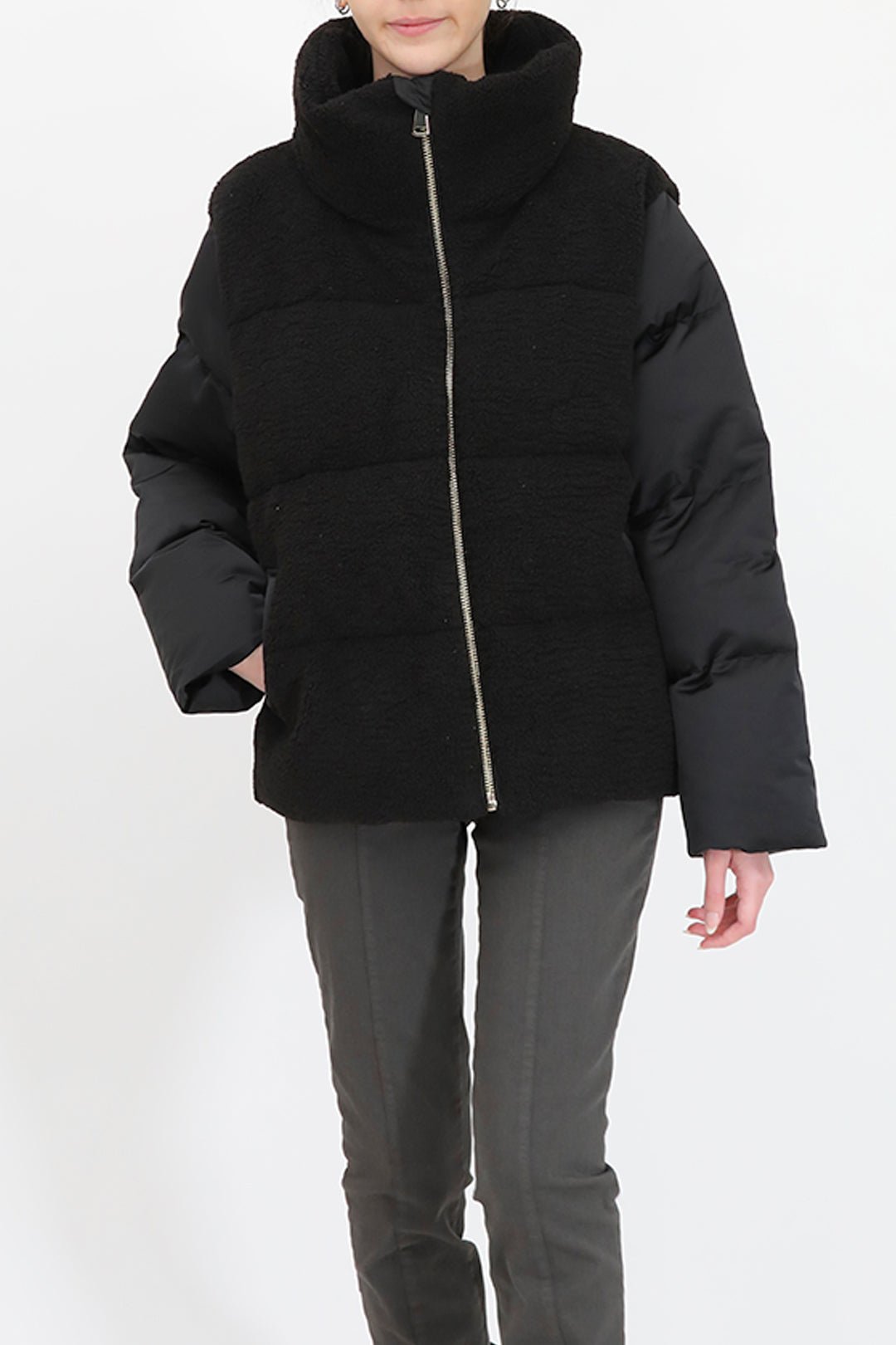 VAL THORENS COAT IN SHEARLING AND SATIN GOOSE DOWN - Jarbo