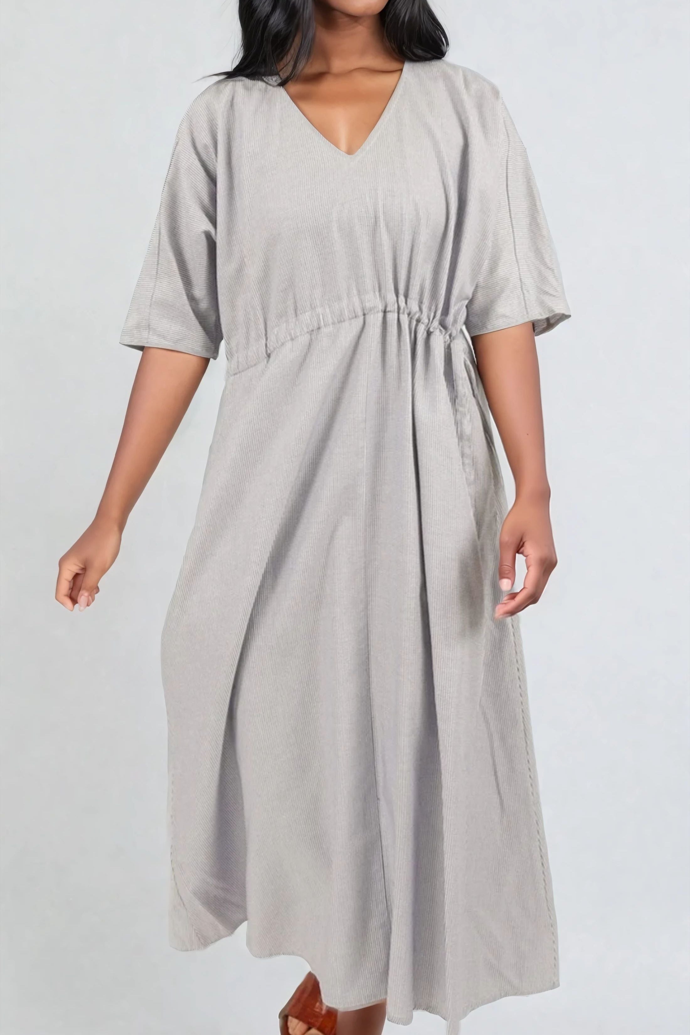 VANESSA DRESS WITH WAISTED DRAWSTRING IN COTTON POPLIN - Jarbo