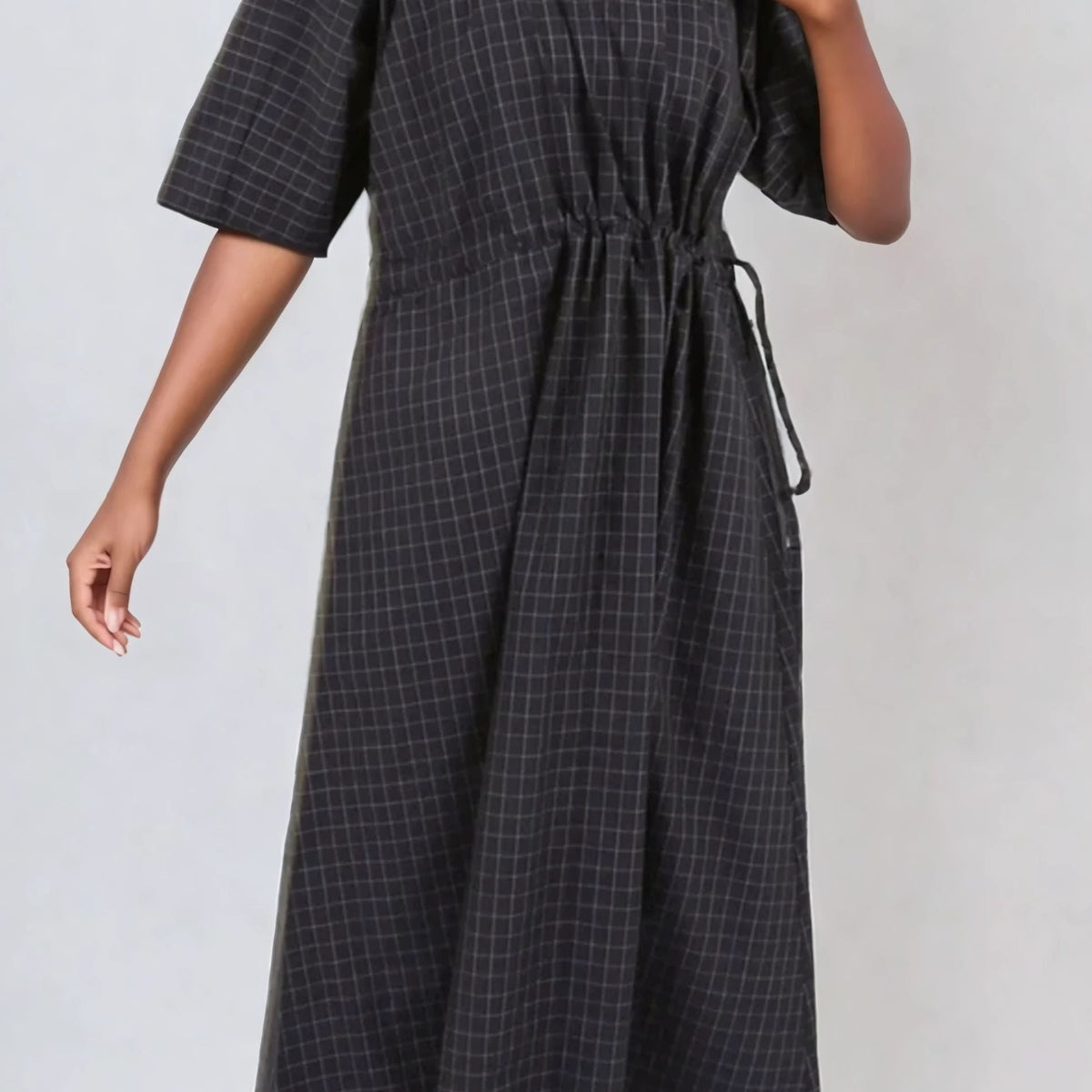 VANESSA DRESS WITH WAISTED DRAWSTRING IN COTTON POPLIN