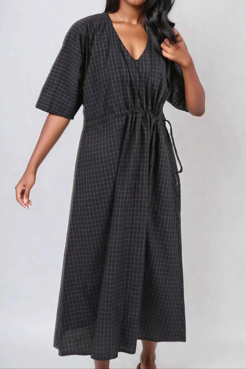 VANESSA DRESS WITH WAISTED DRAWSTRING IN COTTON POPLIN White BLOCKS / 0 (US 2-4)