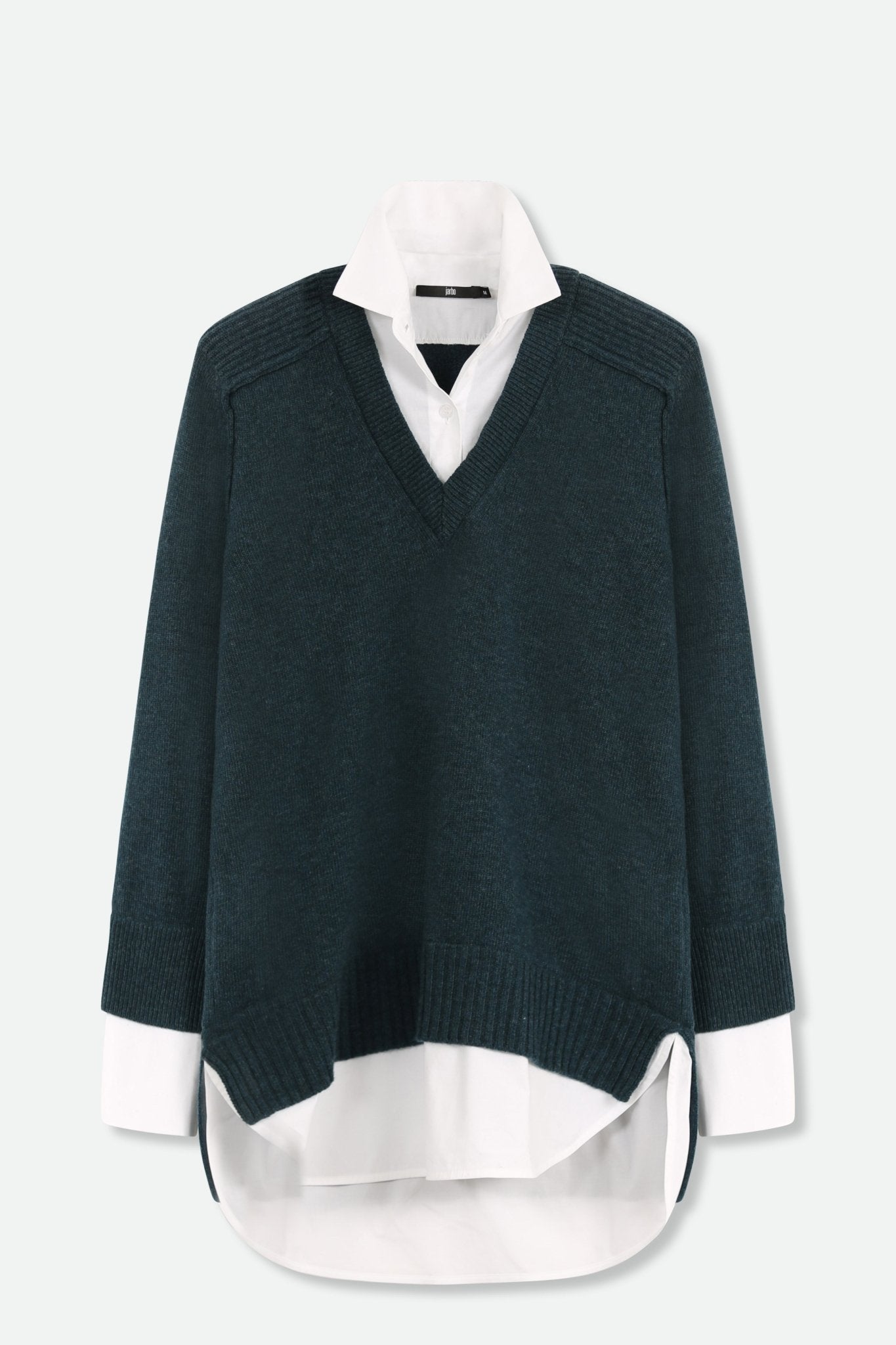 VINNIE SHIRTED V-NECK SWEATER IN FINE ITALIAN STRETCH POPLIN