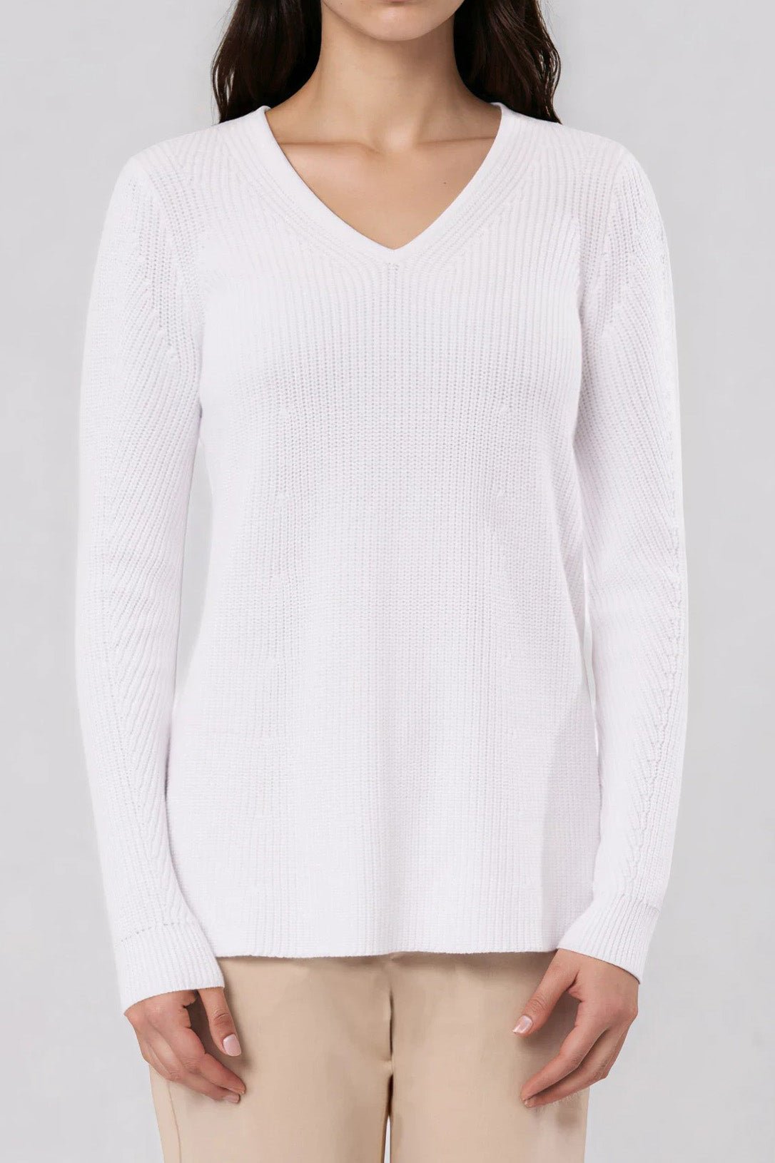VITTORIA LONGLINE V-NECK IN ITALIAN COTTON KNIT - Jarbo