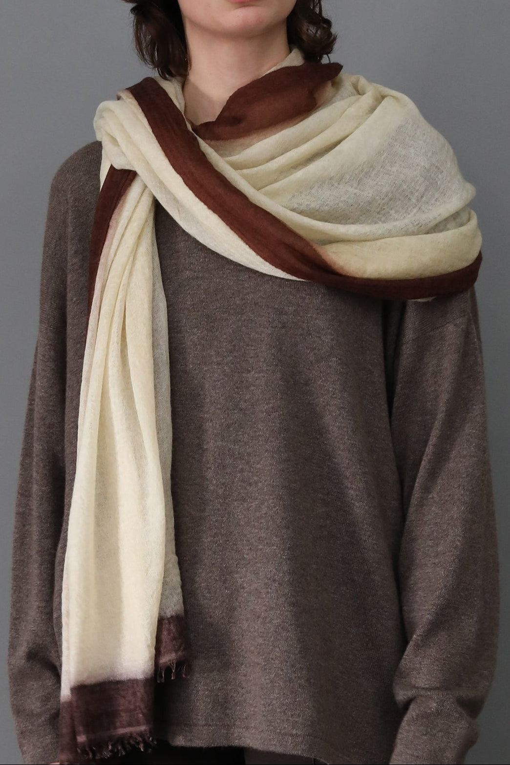 WHEAT BORDER SCARF IN HAND DYED CASHMERE - Jarbo