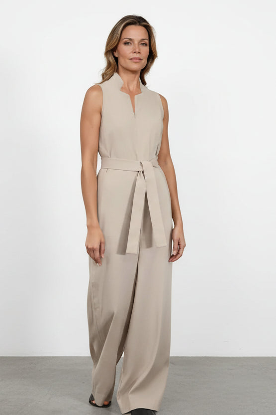 WIDE LEG SLEEVELESS JUMPSUIT IN LINEN - COTTON STRETCH - Jarbo