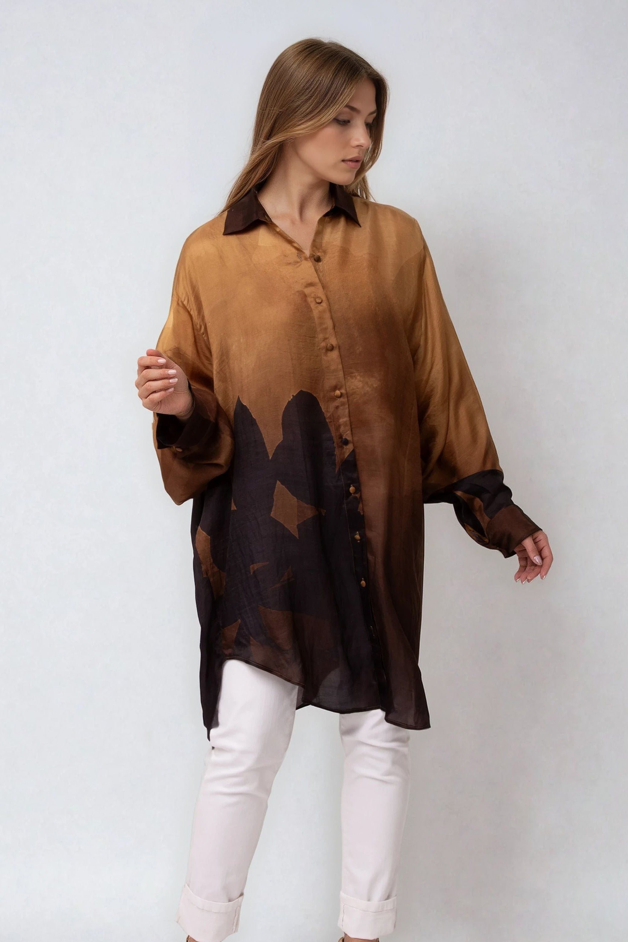 ZURI ONE-SIZE TUNIC IN ITALIAN SILK GOLDEN HOUR - Jarbo