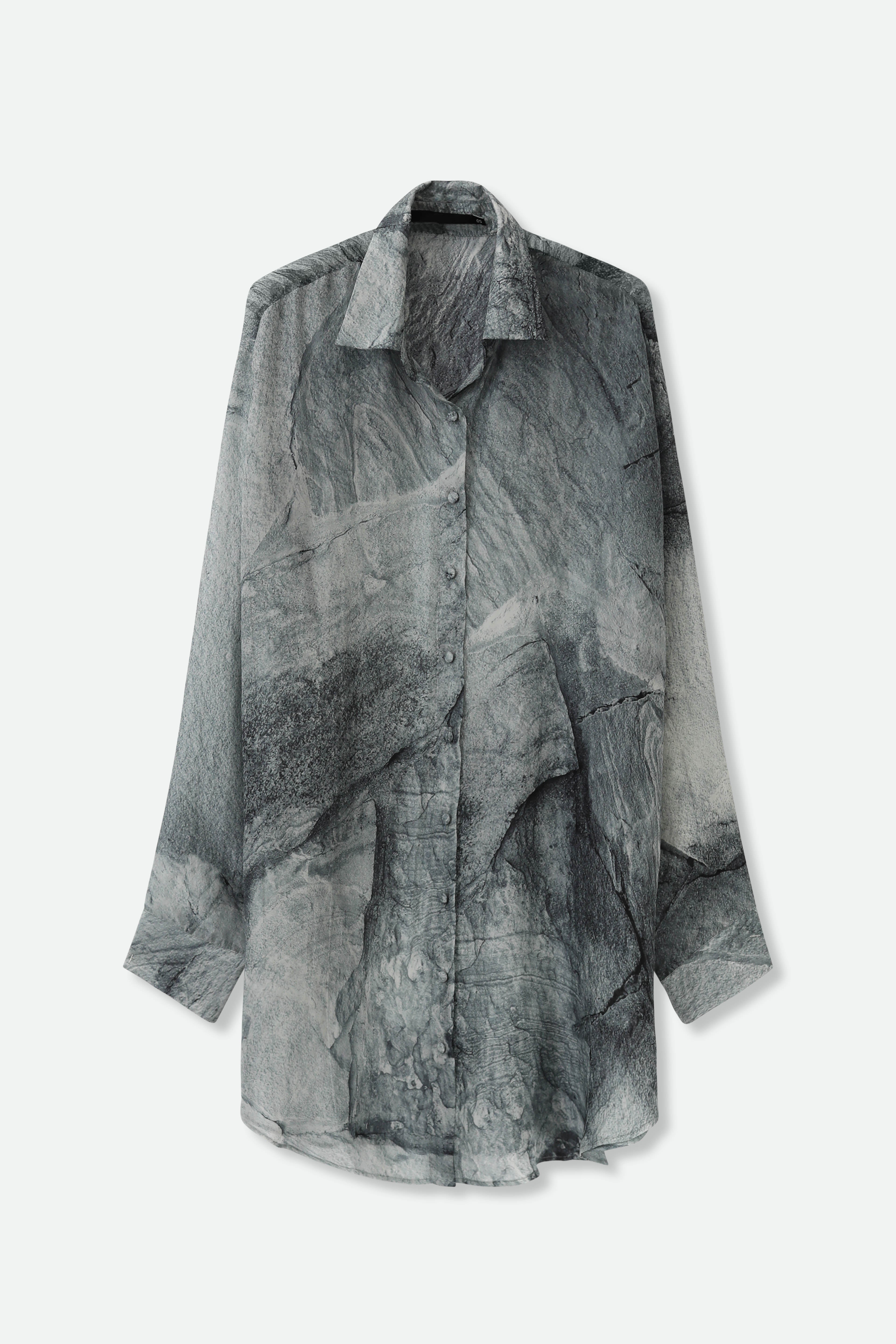 ZURI ONE - SIZE TUNIC IN PRINTED ITALIAN SILK VOILE STONEY GREY - Jarbo