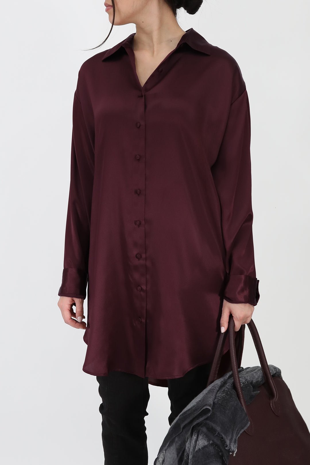 ZURI ONE - SIZE TUNIC IN SILK CHARMEUSE BORDEAUX - Jarbo