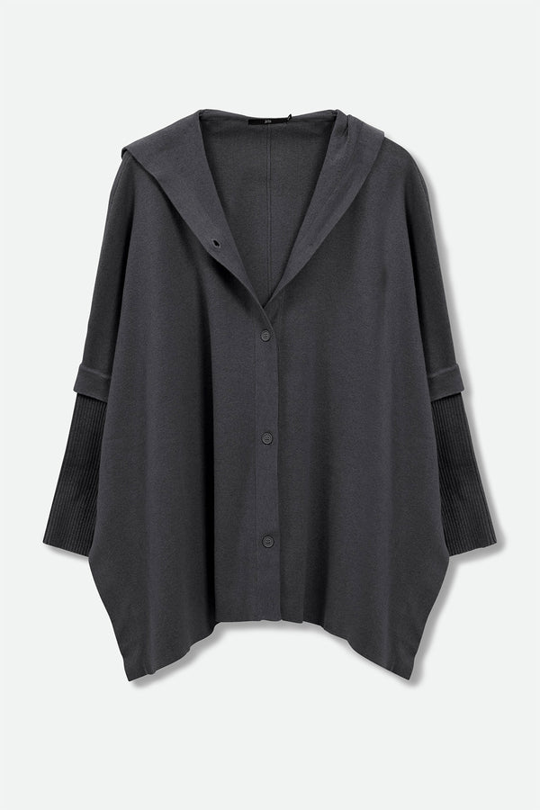 HARPER HOODED CAPE IN DOUBLE KNIT PIMA COTTON STRETCH CHARCOAL HEATHER
