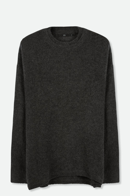 DOUBLE CREW NECK DETAIL IN CASHMERE CHARCOAL GREY