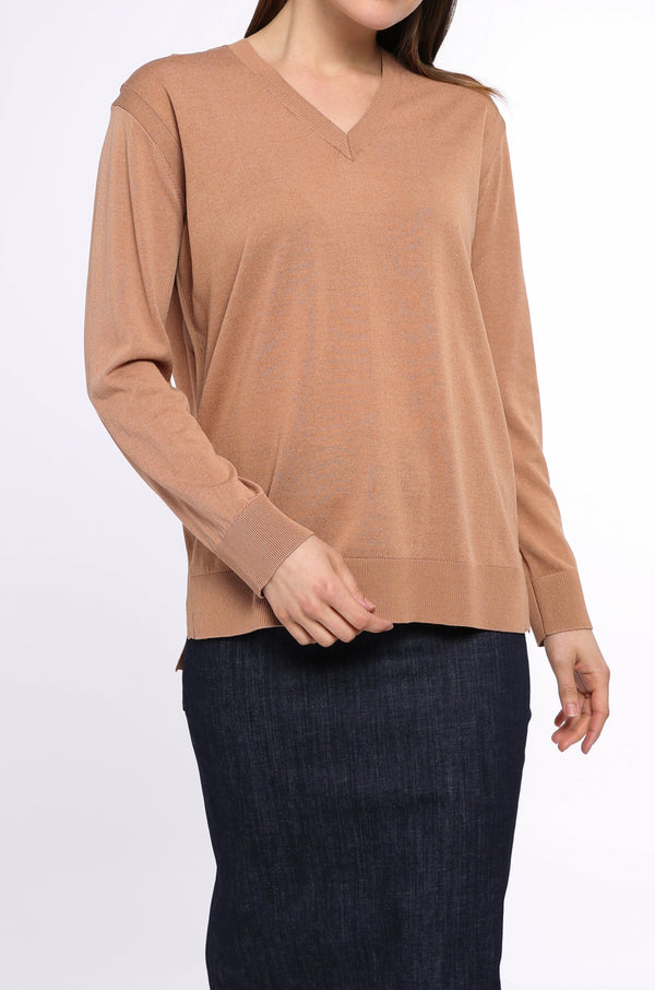 SLOUCHY LONG SLEEVE V NECK IN HIGH TWIST COTTON