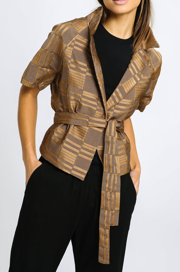 CROP COLLARED JACKET IN JACQUARD