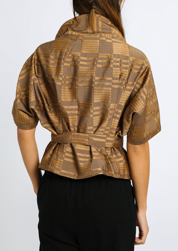 CROP COLLARED JACKET IN JACQUARD