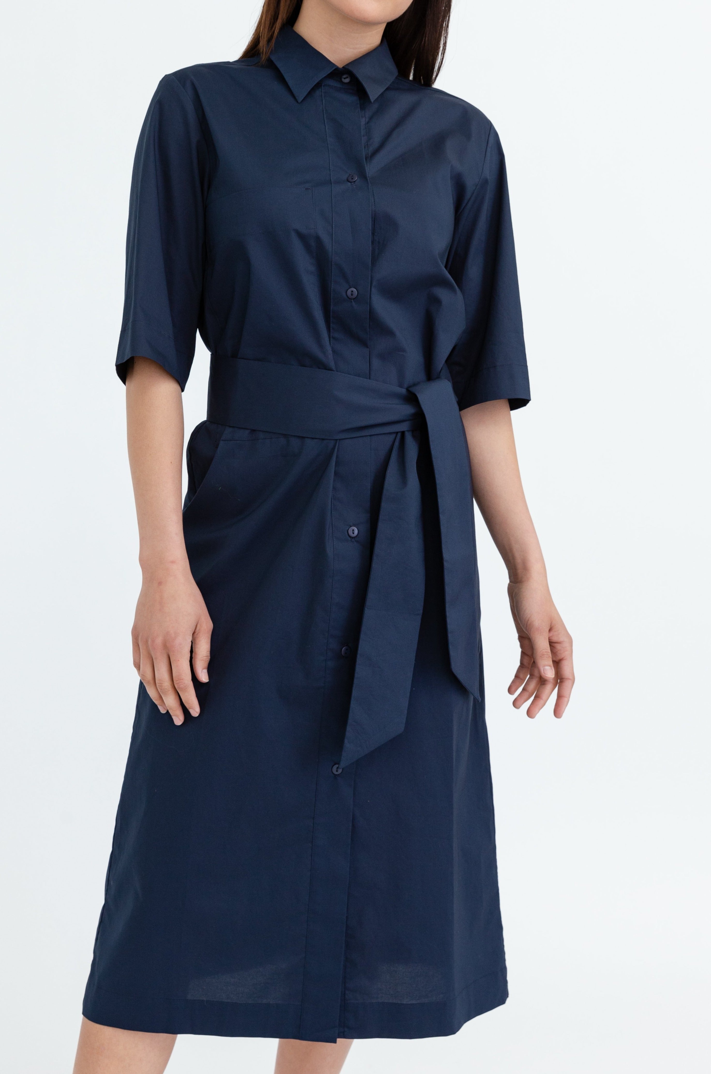 DOLLY DUSTER SHIRTDRESS IN STRETCH COTTON STRETCH