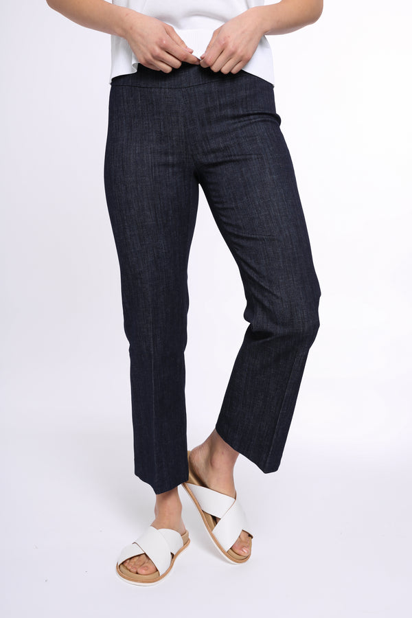 FLARE CROP-LENGTH PULL-ON PANT IN STRETCH COTTON DENIM