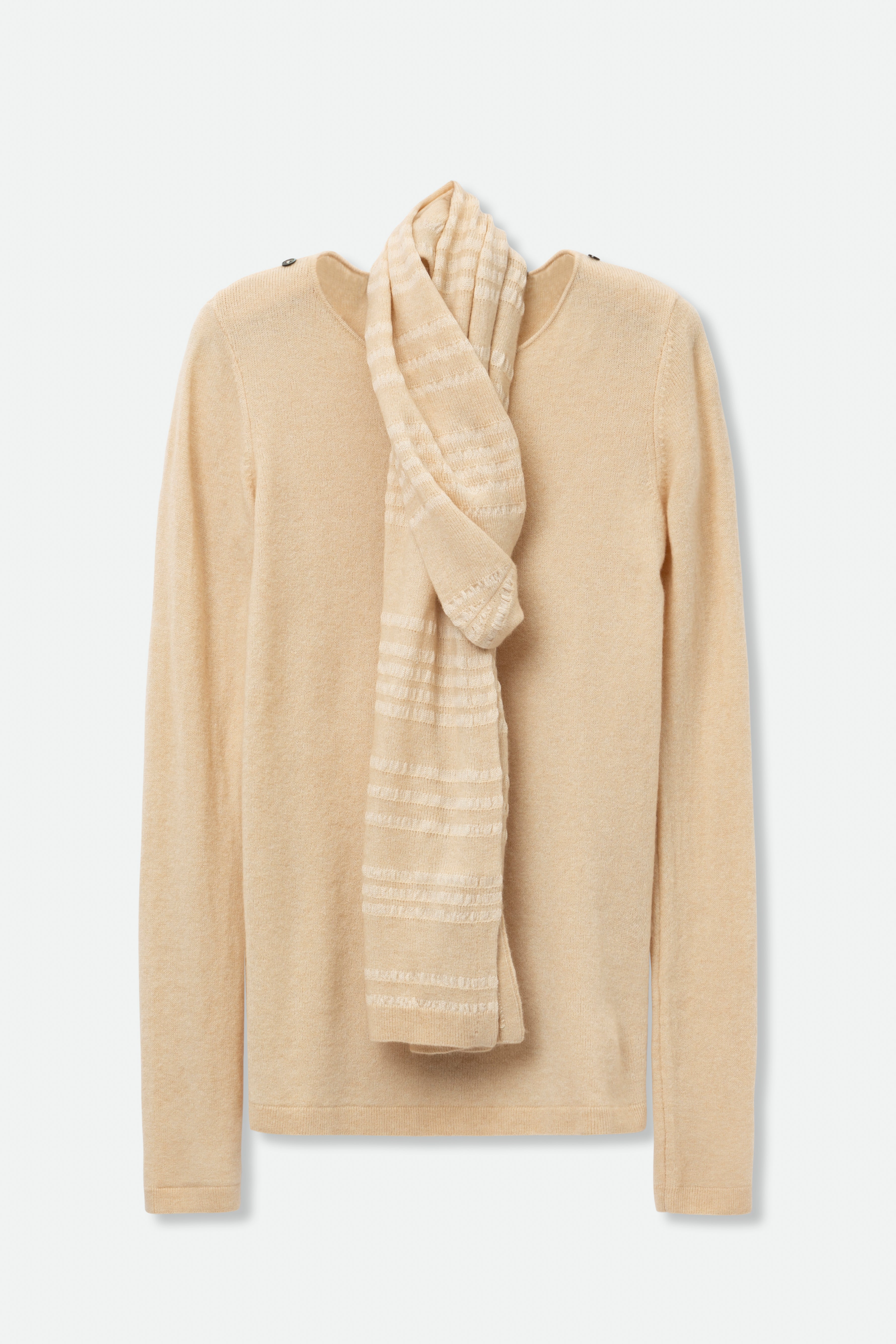 KARSON TOP WITH STRIPED ASYMMETRICAL SCARF IN MERINO-CASHMERE